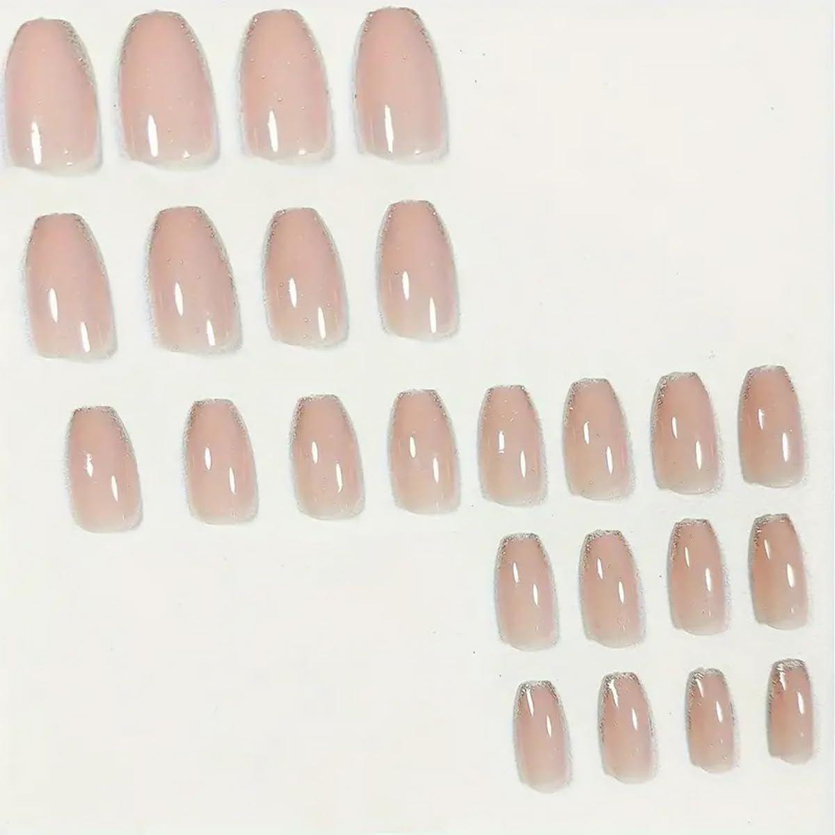 24Pcs Silver French Tip Press on Nails Short Square Fake Nails Glossy Nude False Nails Glitter Full Cover Artificial Glue on Nails Cute Stick on Nails Nail Reusable Supplies for Women DIY Nails Art