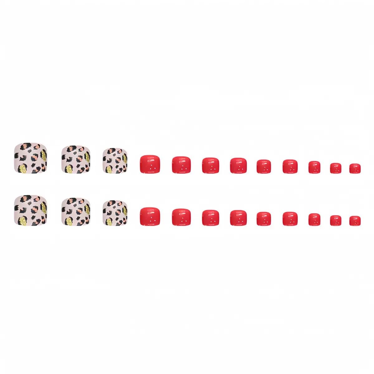 CTTHNBD Press on Toenails - Short Square Fake Toenails with Leopard Print Design - Glossy, Red Press on Toe Nails for Women 24 Pcs