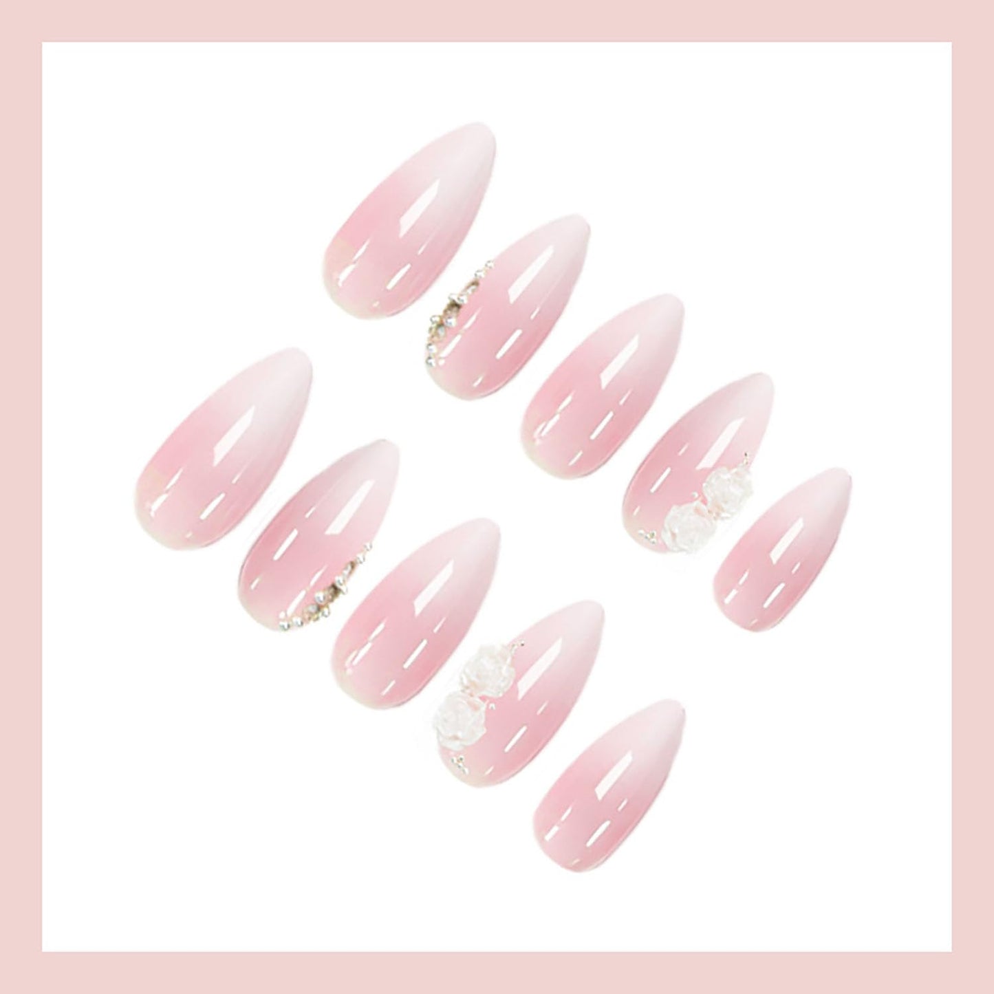 FIEONCIY Press on Almond Nails Short Length Glossy Acrylic Almond Shaped False Nails with Designs Artificial Medium Fake Nails with Charms Glue Stick on Fingernails for Women Girls(WSJ2403)