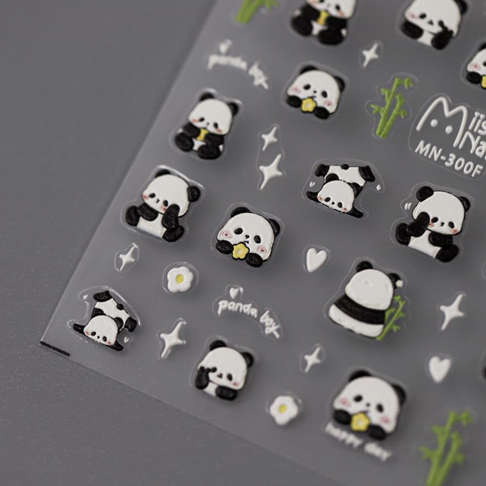 Panda Nail Stickers Cartoon Bamboo Nail Decals 5D Embossed Cute Animal Prints Nails Designs 3D Self-Adhesive Spring Nail Art Stickers Summer Nails Decoration Accessories for Women Manicure 1 Sheet