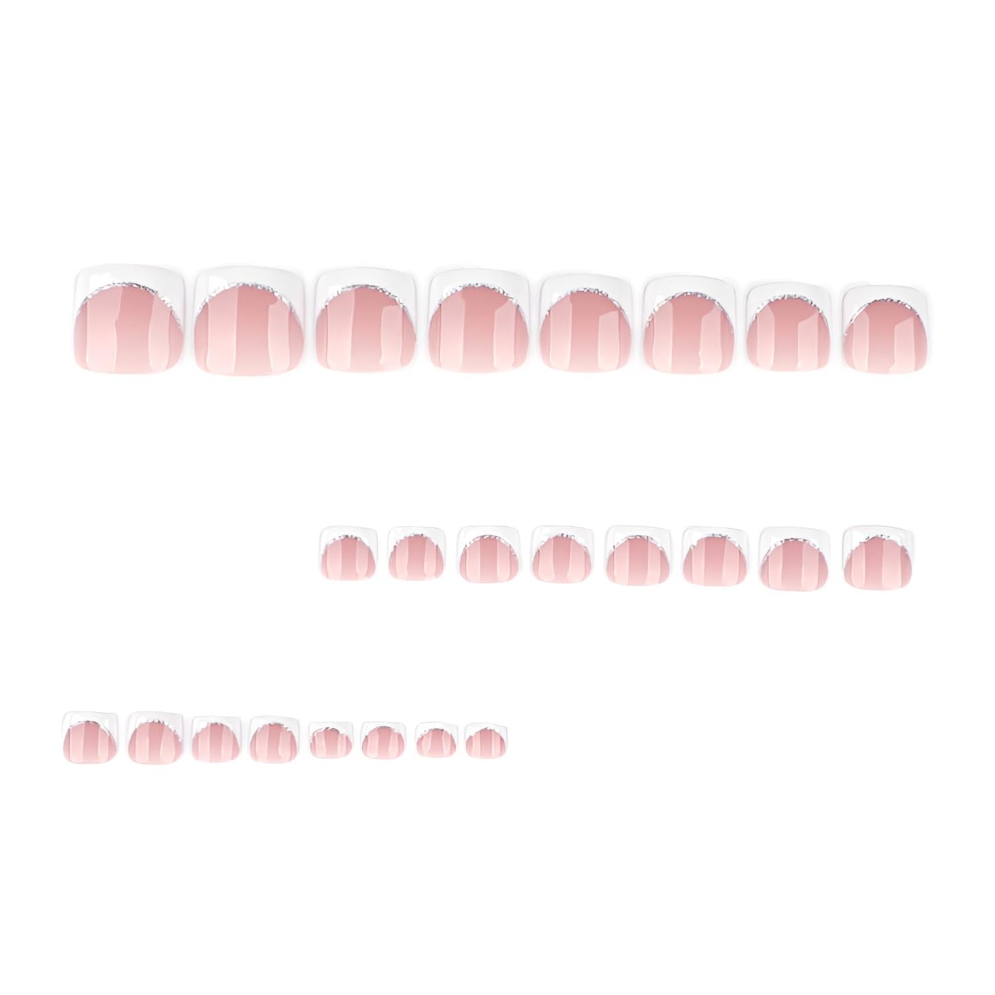 24Pcs French Tip Press on Toenails Short Square Toenail Press ons Glossy Fake Toe Nails with Glitter Design White Nude Glue on Toe Nails Reusable Stick on Toenails for Women Decorations Set
