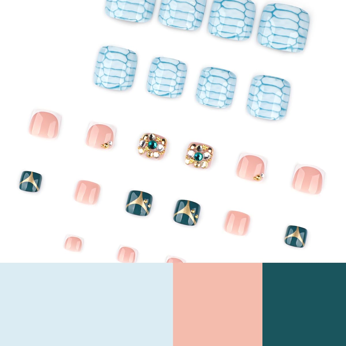 yefiuo Handmade Press on Toenails White French Toe Press on Nails Tips Fake Toe Nails Press ons False Toenails Crocodile Rhinestones Acrylic Glue on Nails Stick on Nails for Women Nail Supplies 24Pcs