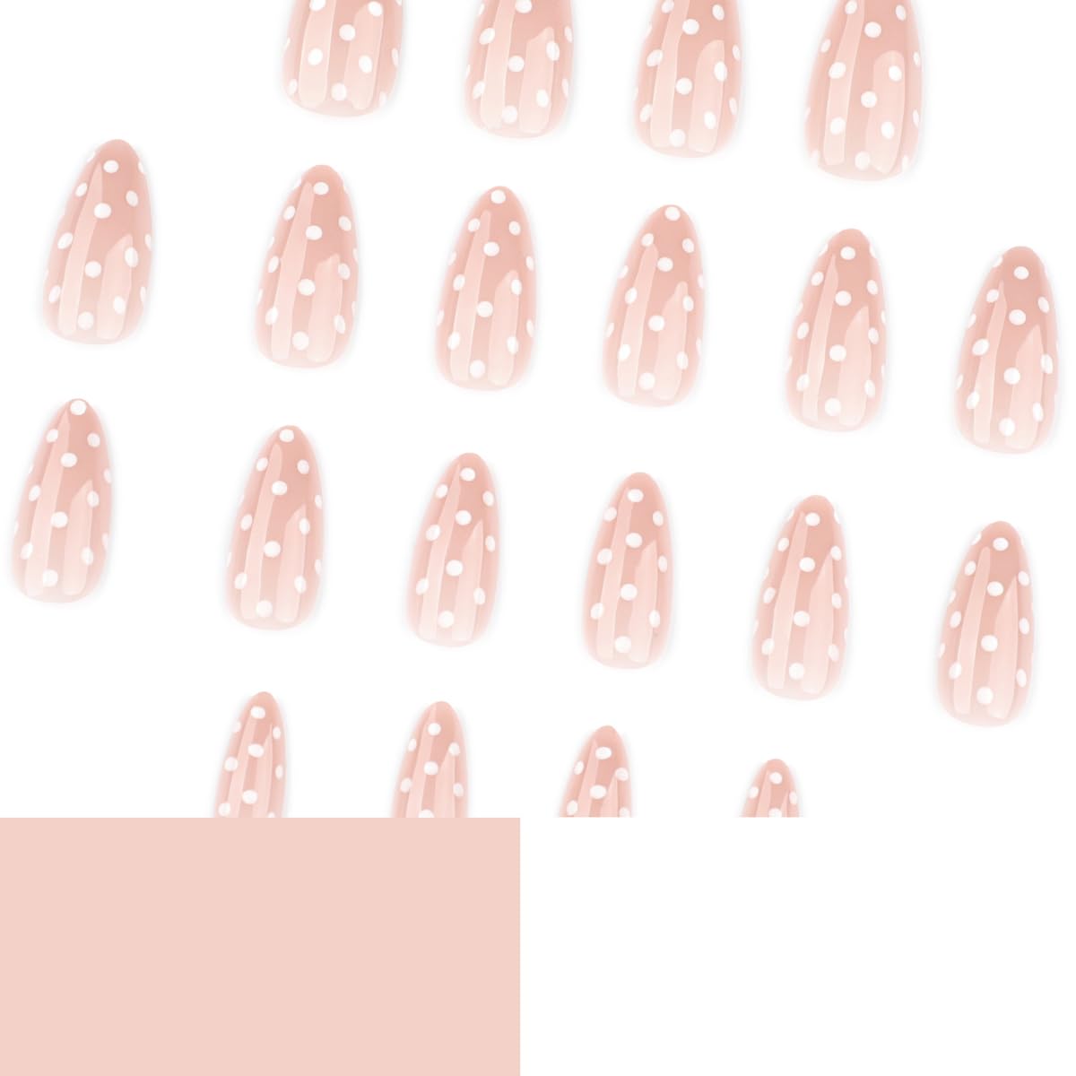 Almond Press on Nails Short Fake Nails Polka Dot Nails Pink False Nails Press ons with White Polka Dots Design Glossy Acrylic Full Cover Stick on Nail for Women Girls Daily Manicure 24Pcs