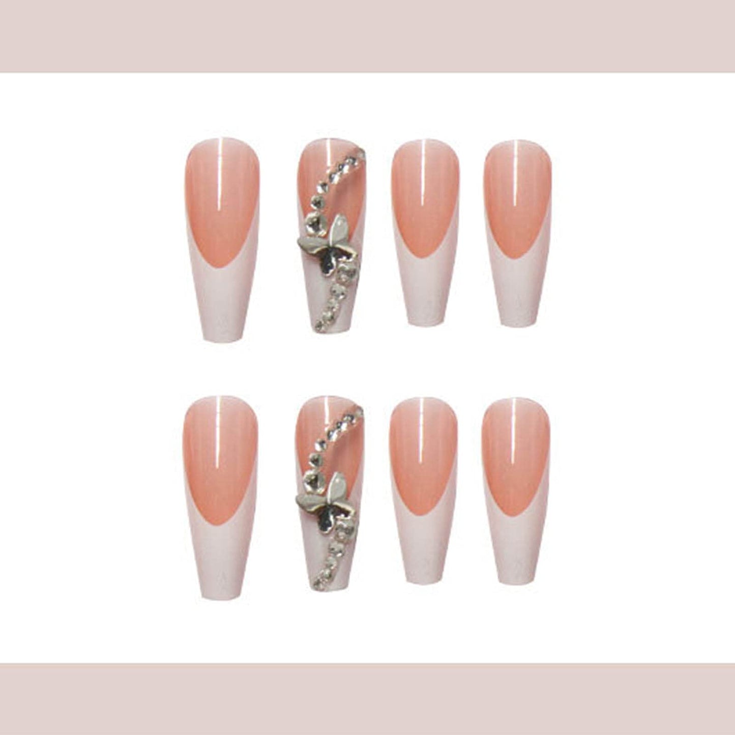 YoYoee Long French Fake Nails - Coffin Press on Nails Pink Ballerina False Nails Butterfly Tips for Women and Girls 24Pcs (gorgeous5)