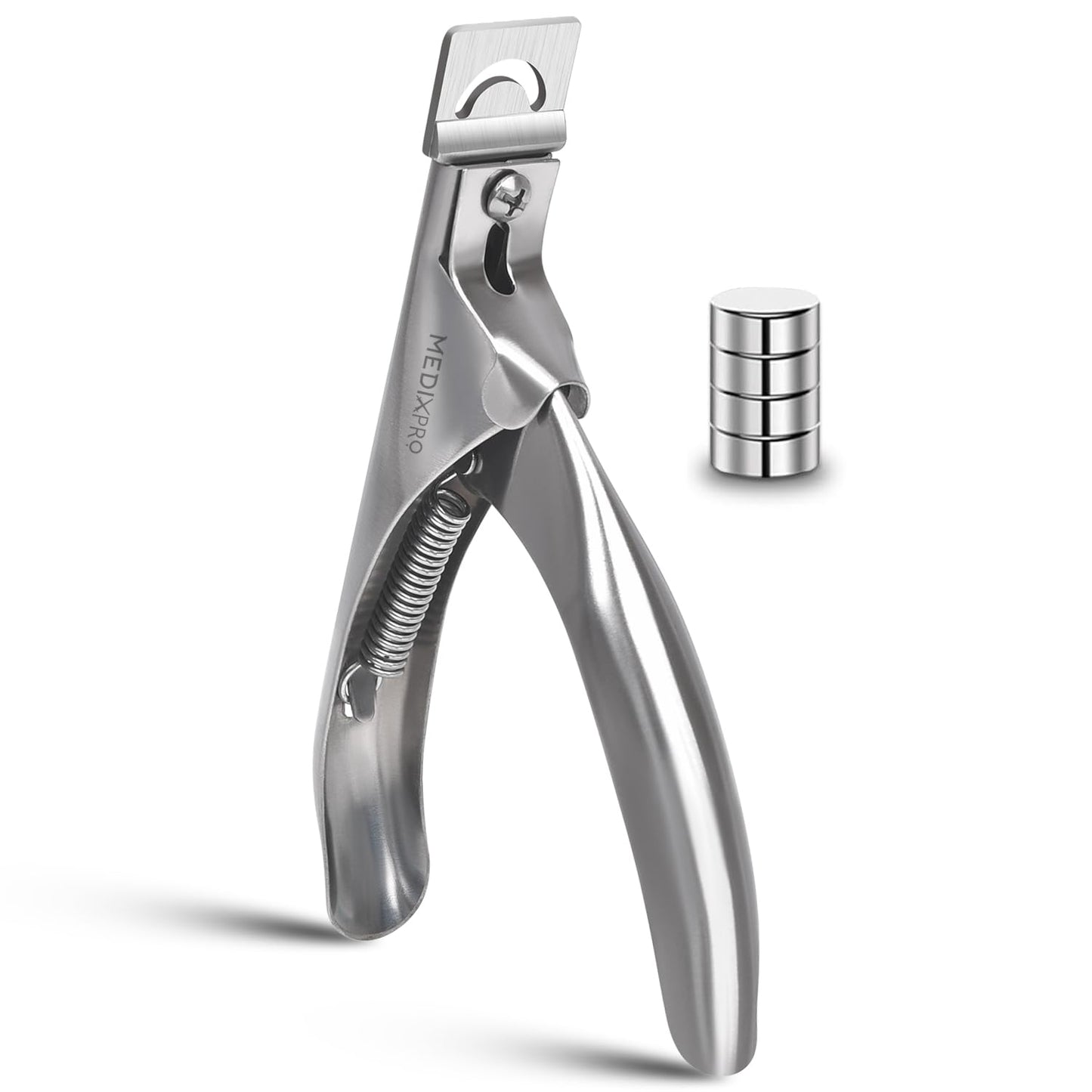 MedixPro Acrylic Nail Clipper with Magnet Silver Professional Nail Tip Cutter Adjustable Nail Extension Cutter Stainless Steel Sharp Blade for Acrylic Gel False Nails Manicure Pedicure Nail Art Cutter
