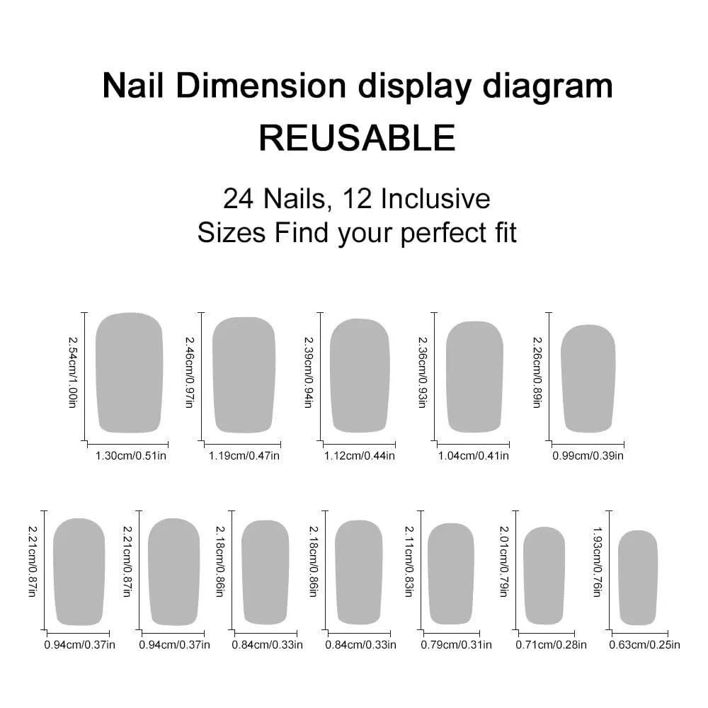 CTTHNBD Long Press on Nails Square - French Tip Fake Nails with Colorful Flower Design - Glossy Full Cover Stick on False Nails for Women - 24 Pcs