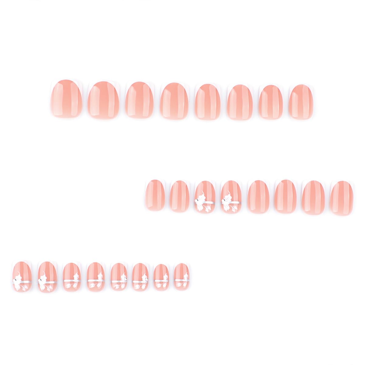 Mivota Fall Short Press On Nails Square Nude Fake Nails with White French Tips Delicately Adorned with White Flower Silver lines Fake Nails Gel Stick On Nails Set Glue on Nails for Women, 24Pcs