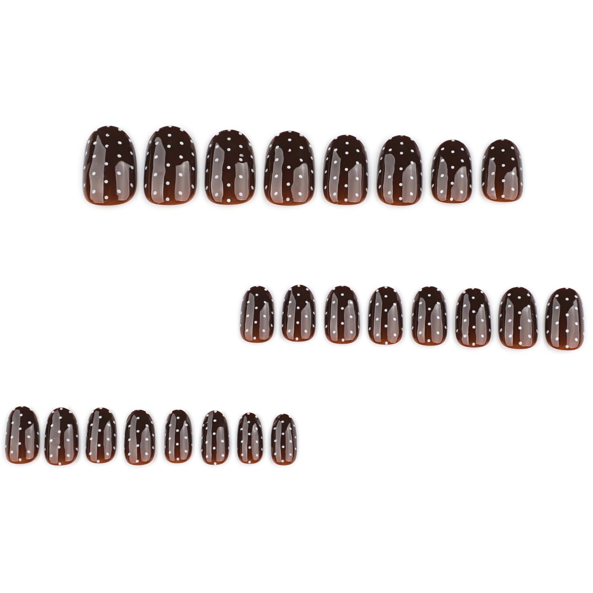 Brown Press on Nails Short Oval Fake Nails Polka Dot Fall Nails Press ons with Design Full Cover Glue on Nails for Women Manicure, Reusable | Artificial | Nail Sticky Tabs | Easy Apply | 24Pcs