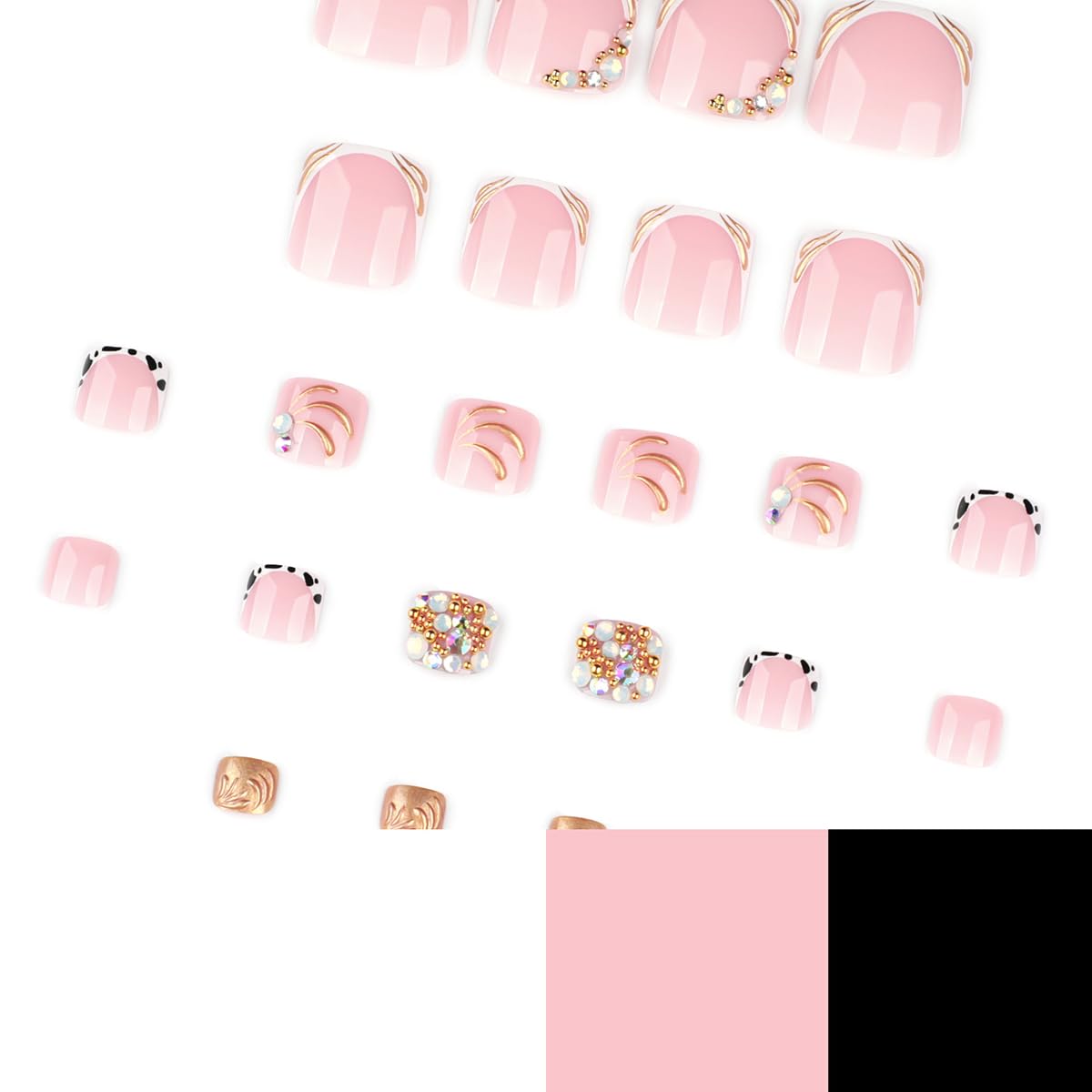 yefiuo Handmade Press on Toenails Gilded White French Toe Press on Nails Tips Kit Fake Toe Nails Press ons False Toenails Rhinestones Acrylic Glue on Nails Stick on Nails for Women Nail Supplies 24Pcs