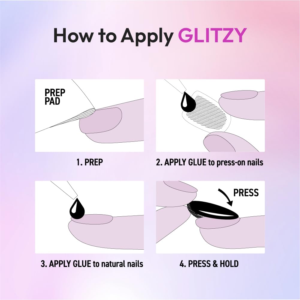 Glitzy 3D Handmade Press On Nail Kit, Rhinestone Gem Cloudy Pink Rose Long Almond False Nail, Reusable & Lasts Up To 2 Weeks, Seamless Snug Fit Technology, Includes Glue, File & 28Pcs Manicure Set