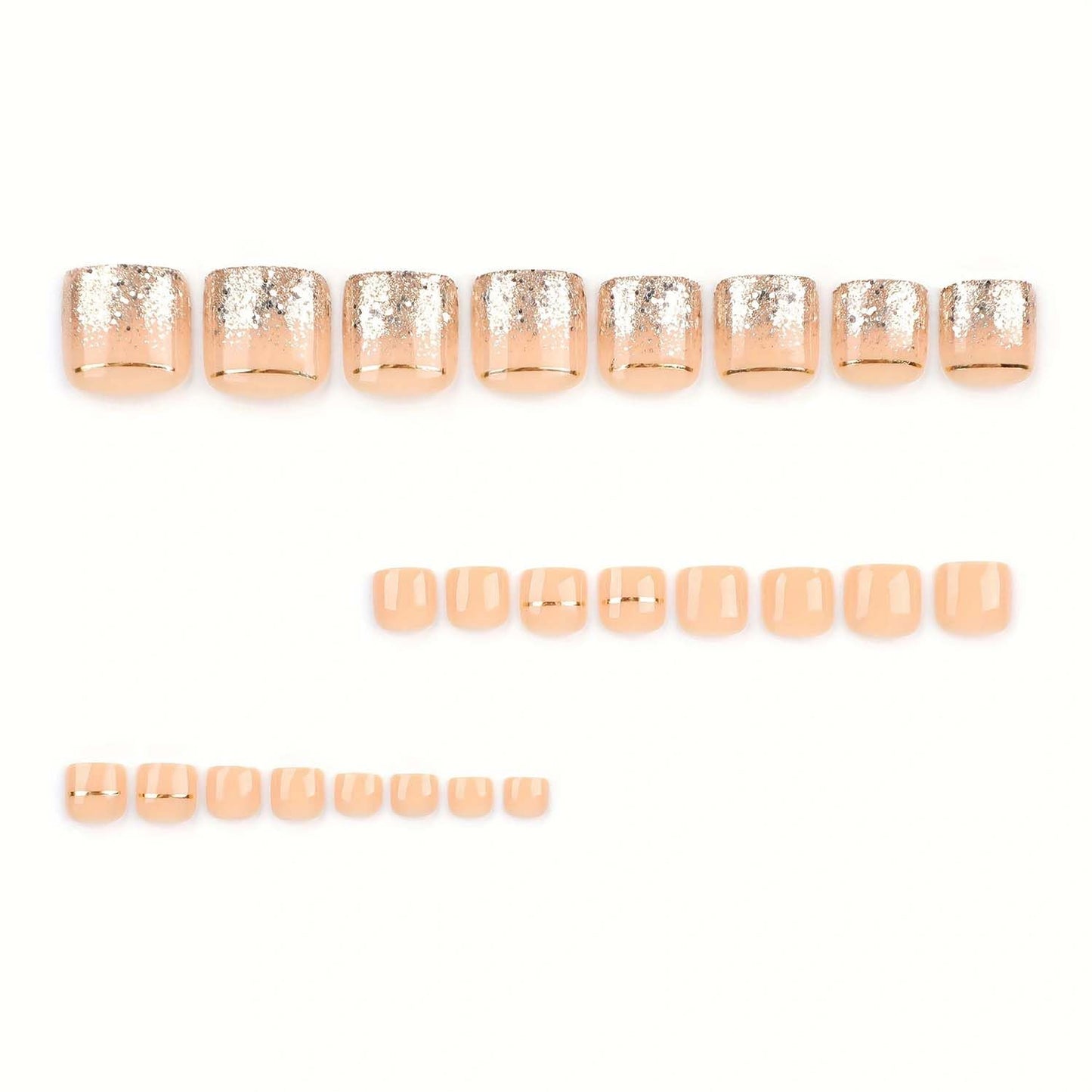Short Press On Toenails Square Fake Toenails Gold Line With Glitter Design Full Cover Glue On Toenail Summer Acrylic False Toe Nails Artificial Stick On Toenail For Women Holiday Manicure 24pcs
