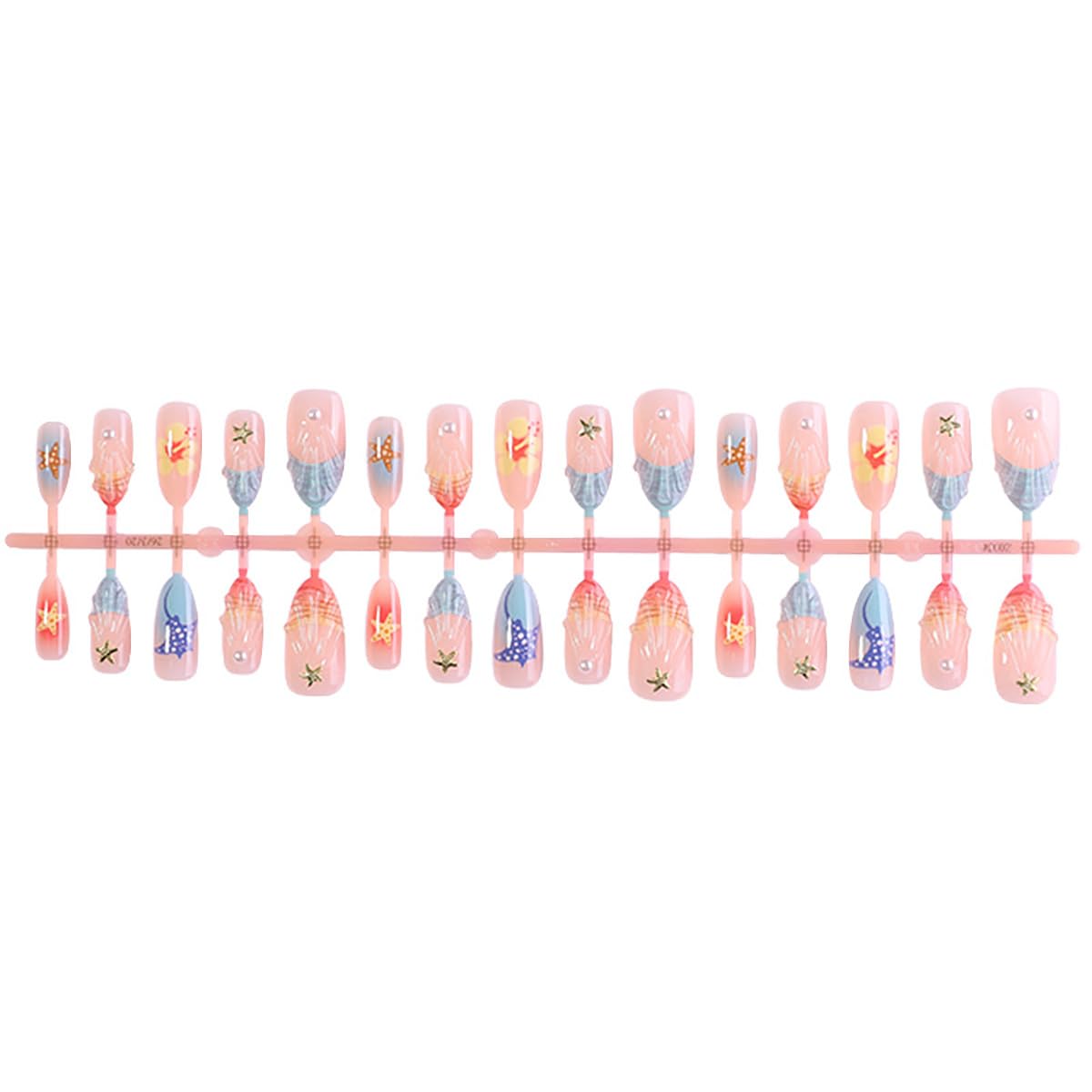 24Pcs Medium Almond Press on Nails Blue French Tip Fake Nails 3D Gold Starfish Shell Press ons with Pearl Glitter Glue on Nails Summer Beach False Nails Cute Stick on Nails for Women Girl Acrylic Nail