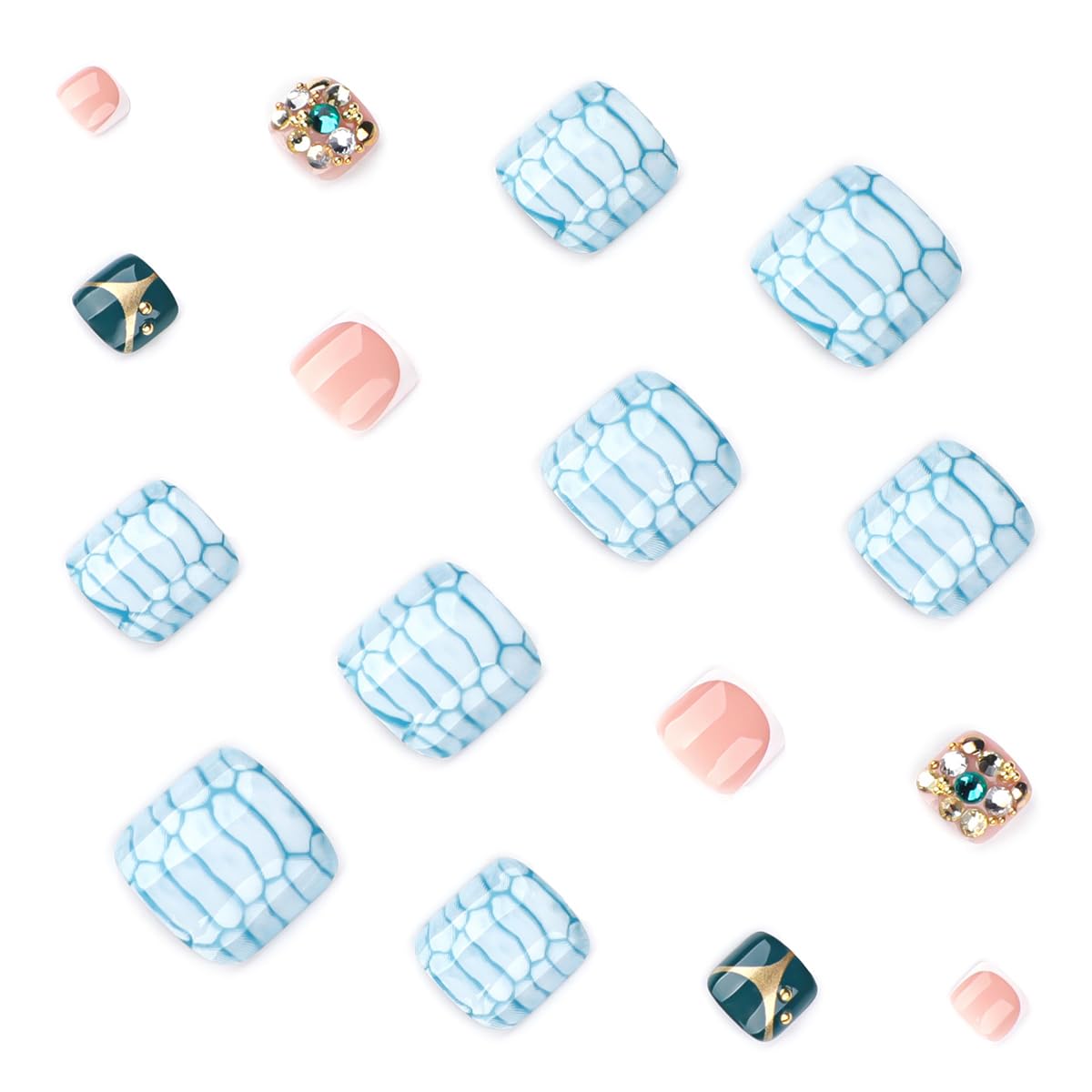 yefiuo Handmade Press on Toenails White French Toe Press on Nails Tips Fake Toe Nails Press ons False Toenails Crocodile Rhinestones Acrylic Glue on Nails Stick on Nails for Women Nail Supplies 24Pcs