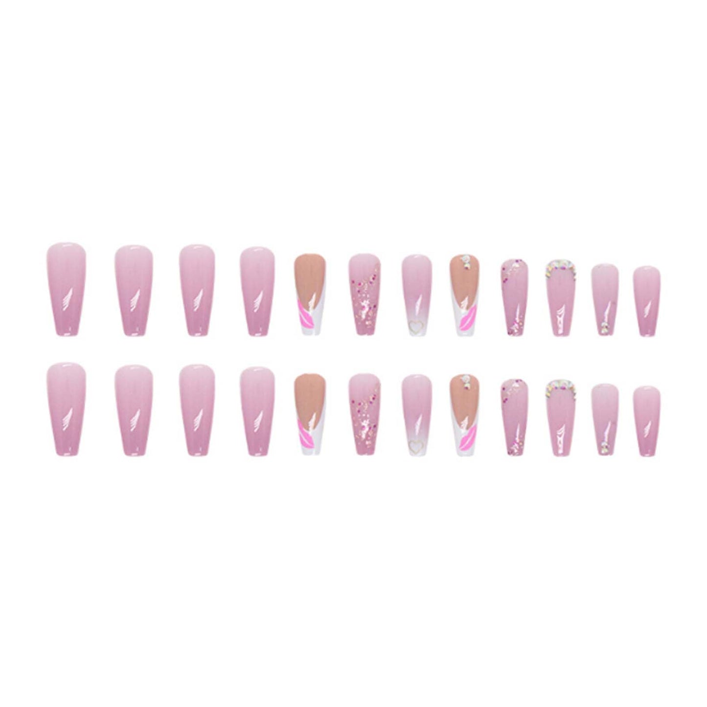 Gifiky Long Coffin False Nails French Press on Nails Gradient Nails Tips Acrylic Cute Swirl Fake Nails for Women and Girls 24Pcs