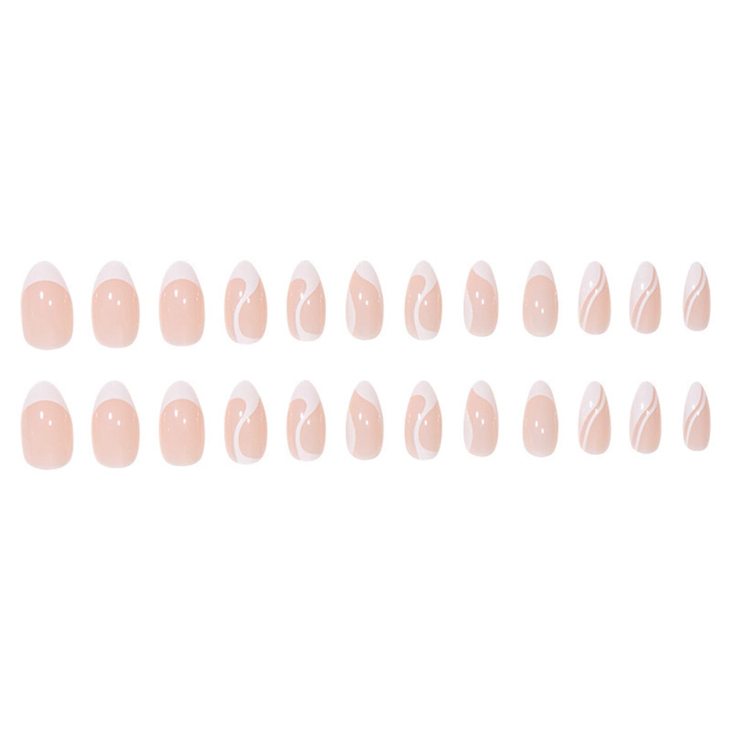 FJSMTOPl White French Tip Press on Nails Almond Fake Nails Medium False Nails Press ons with White French Designs Glue on Nails Acrylic Stick on Nail for Women Manicure 24Pcs