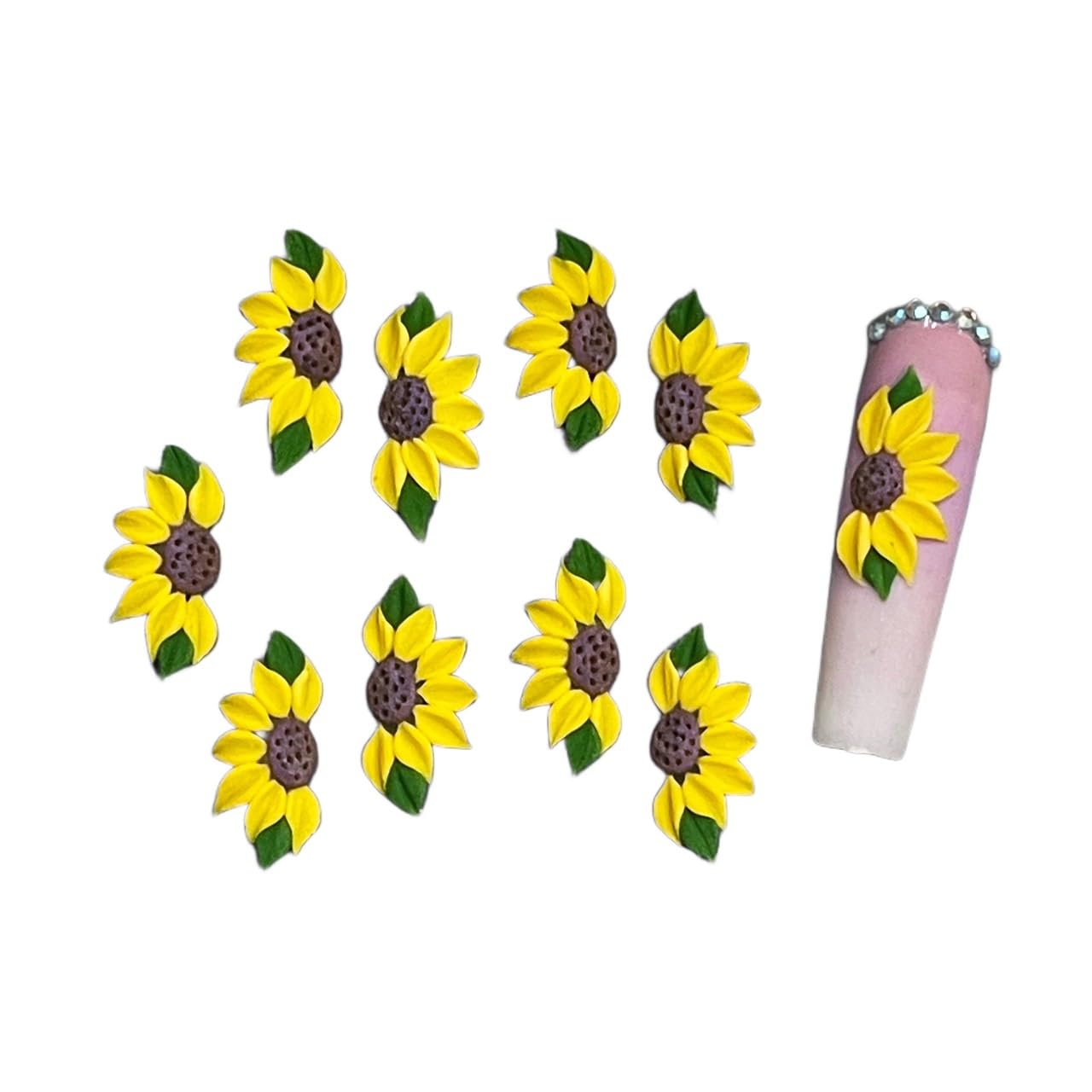 Set 10Pcs 3D Sunflowers Flower -Nail Art Charms Handmade by Acrylic Powder Design Floral Salon Decor, 3D -Flowers -Nails -Charms -for Women Girls (Halft Sunflowers 1-10PCs)
