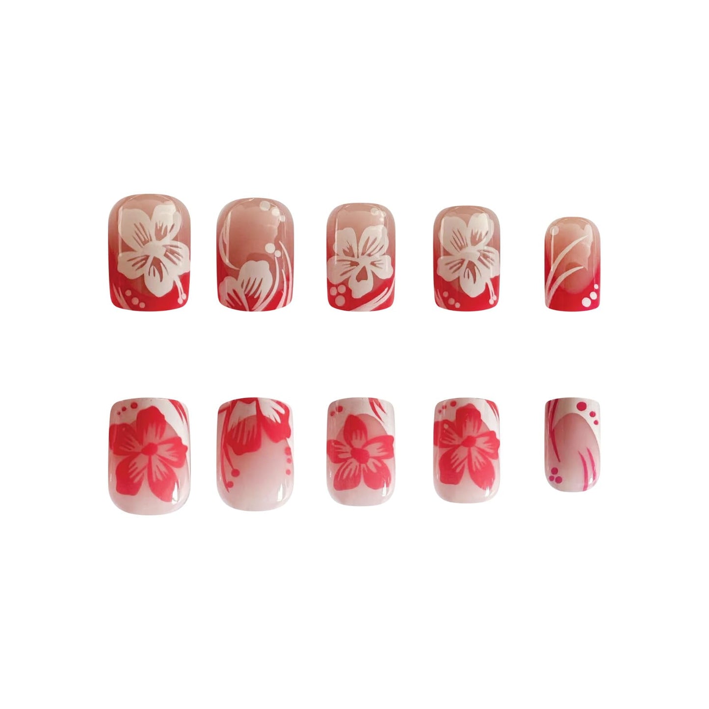 RTKHFZE Short Press on Nails French Tip Nails Press Ons Square Fake Nails with Pink and white Floral Designs False Nails Full Cover Acrylic Nail for Women and Girls 24Pcs