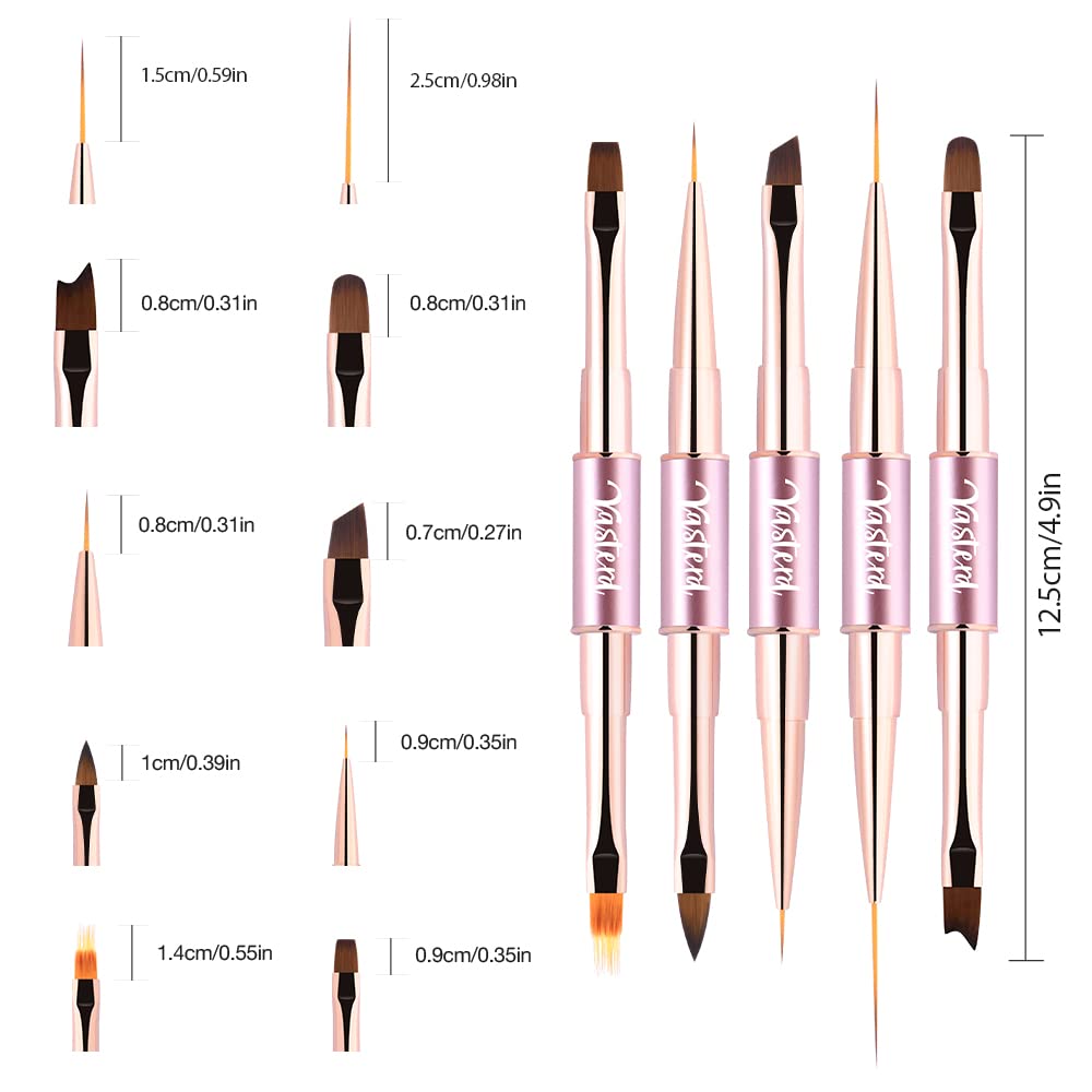 Nail Art Brushes Set Double-Ended Nail Art Tools with Nail Extension Gel Brush, Builder Gel Brush, Nail Art Liner Brush and 3D Nail Art Decorations Brush for Salon at Home DIY Manicure Set of 5Pcs