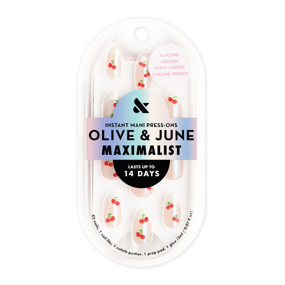 Olive & June Maximalist Instant Mani Press-On Nails (Glue) | 42 Fake Nails, 21 Sizes | Non-Toxic, Long-Lasting Big, Bold Gorgeous Realistic Look | Salon-Quality at Home | Medium, Almond | Sharp French