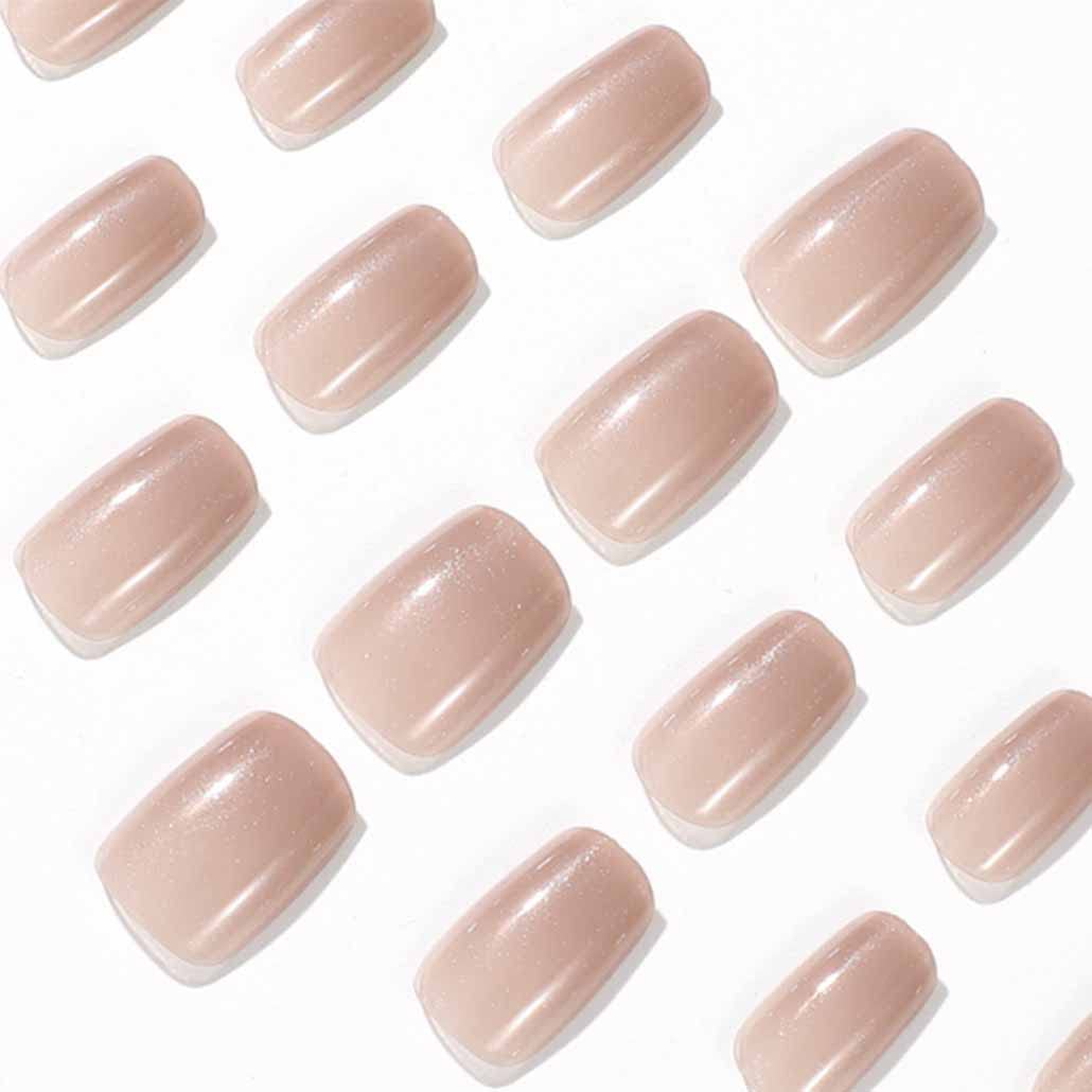 Foccna Nude Fake Nails Square Press on Nails Daily Wear Artificail Nails Acrylic Full Cover Shiny False Nails Tips for Women and Girls 24 pcs