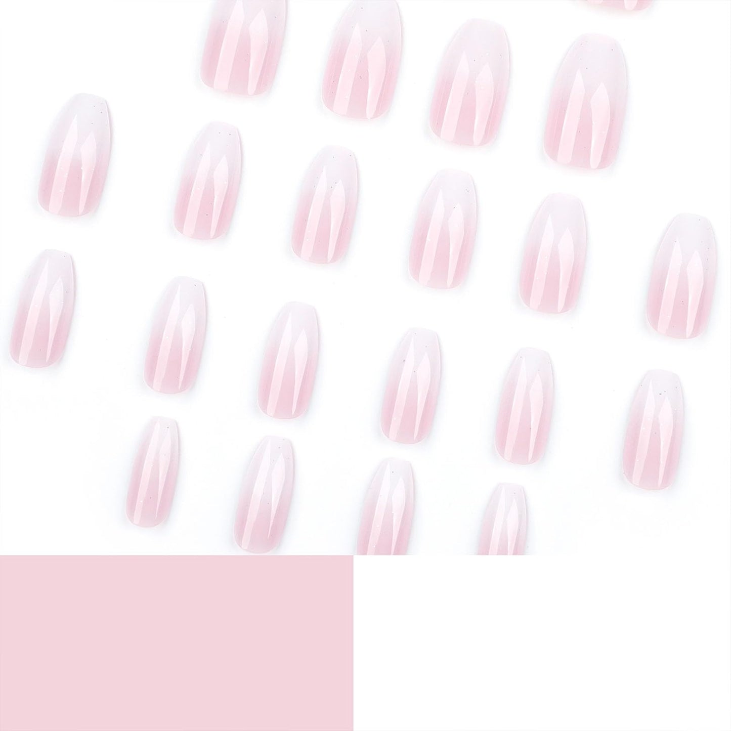 Short Press on Nails Coffin Fake Nails White and Pink Glue on Nails Glossy Nails Press ons Cute Acrylic Nails Spring False Nails with Glitter Designs Daily Wear Simple Stick on Nails for Women 24Pcs