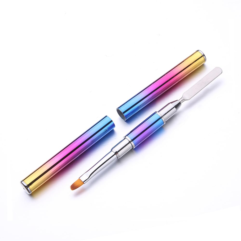 2Pcs Dual-Ended Gel Nail Brush & Nail Spatula, Colorful 2-in-1 Polygel Nail Brush, Professional Gel Nail Brushes for Acrylic & Builder Gel, Nail Art Brushes Manicure Tools for Gel Polish Nail Design