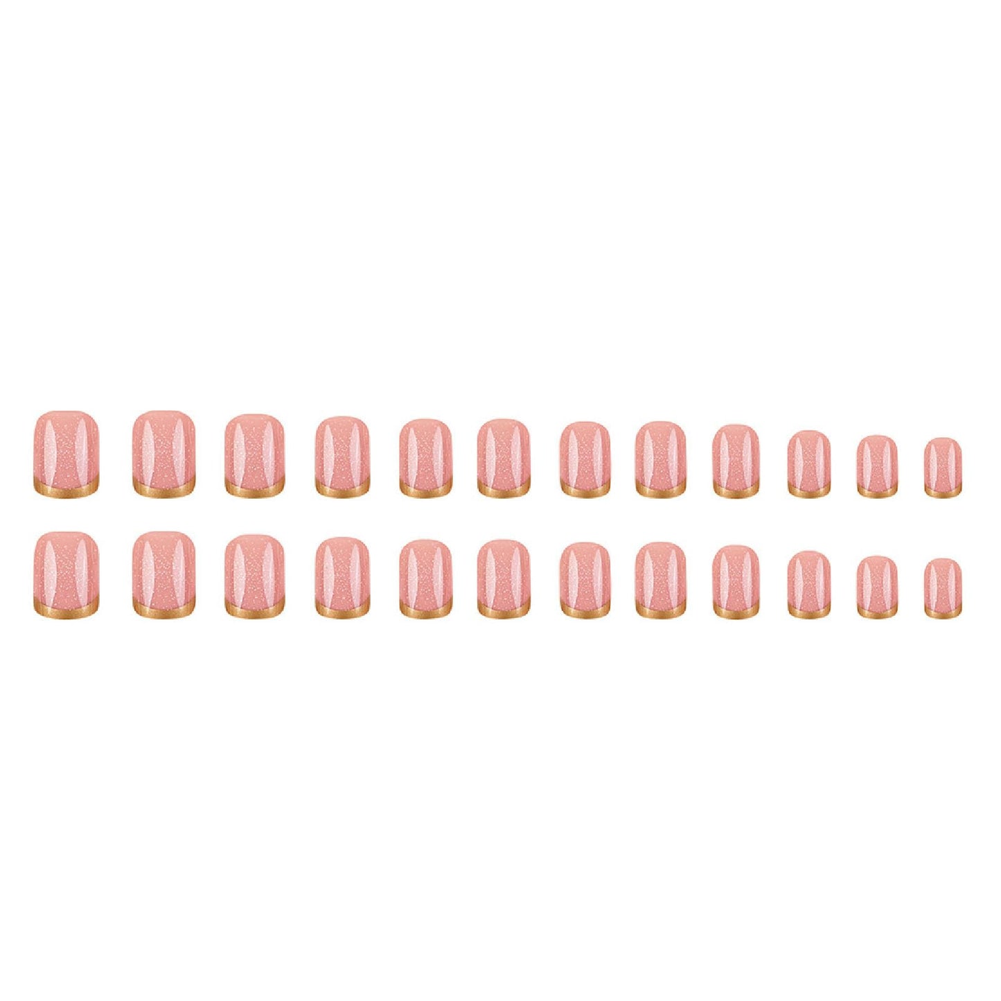 24Pcs French Tip Press on Nails Short Square Fake Nails with Glitter Full Cover Designs Nails Press ons Pink Gold Acrylic Nails Simple Stick on Nails for Women