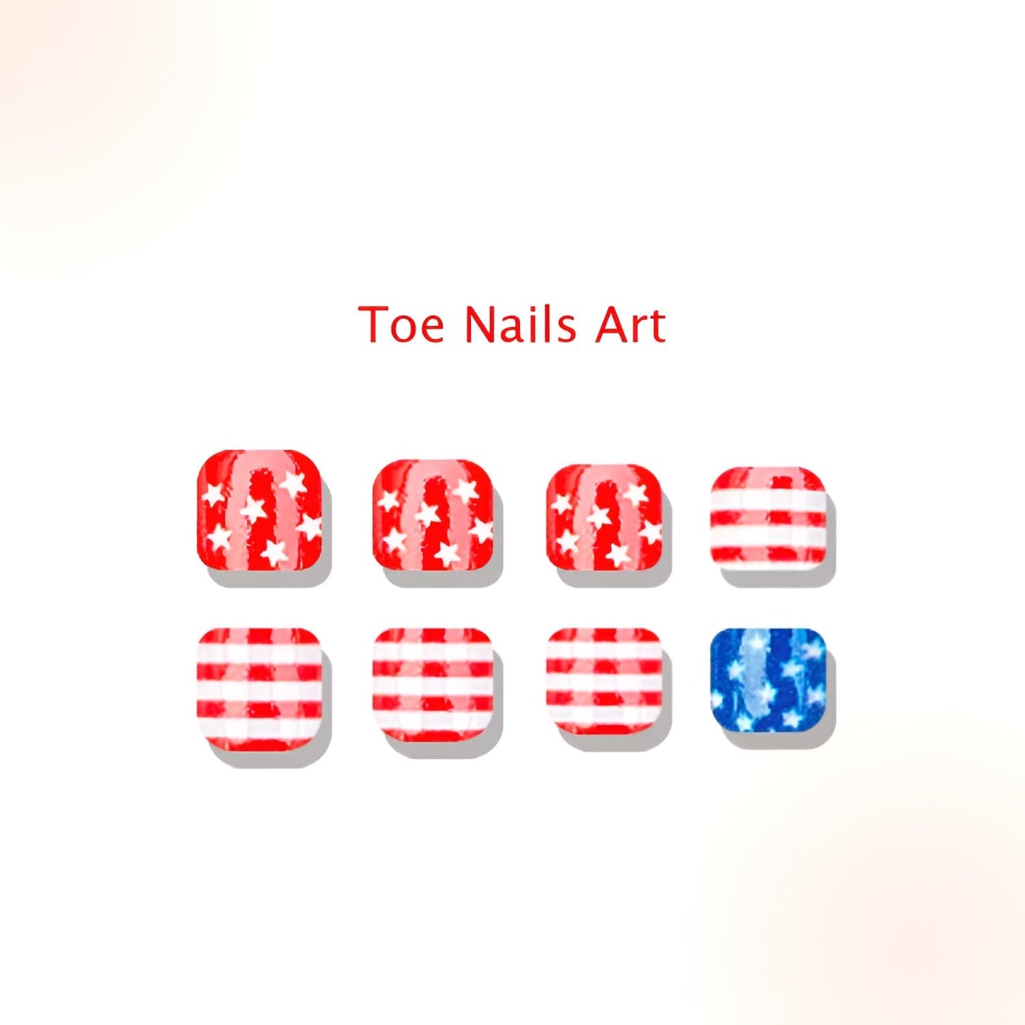 Independence Day Press on Toenails Short Square Fake Toe Nails Blue Red Toenail Press Ons with Star Design 4th of July False Toenails Glossy Glue on Toe Nail Acrylic Stick on Toenail for Women 24Pcs