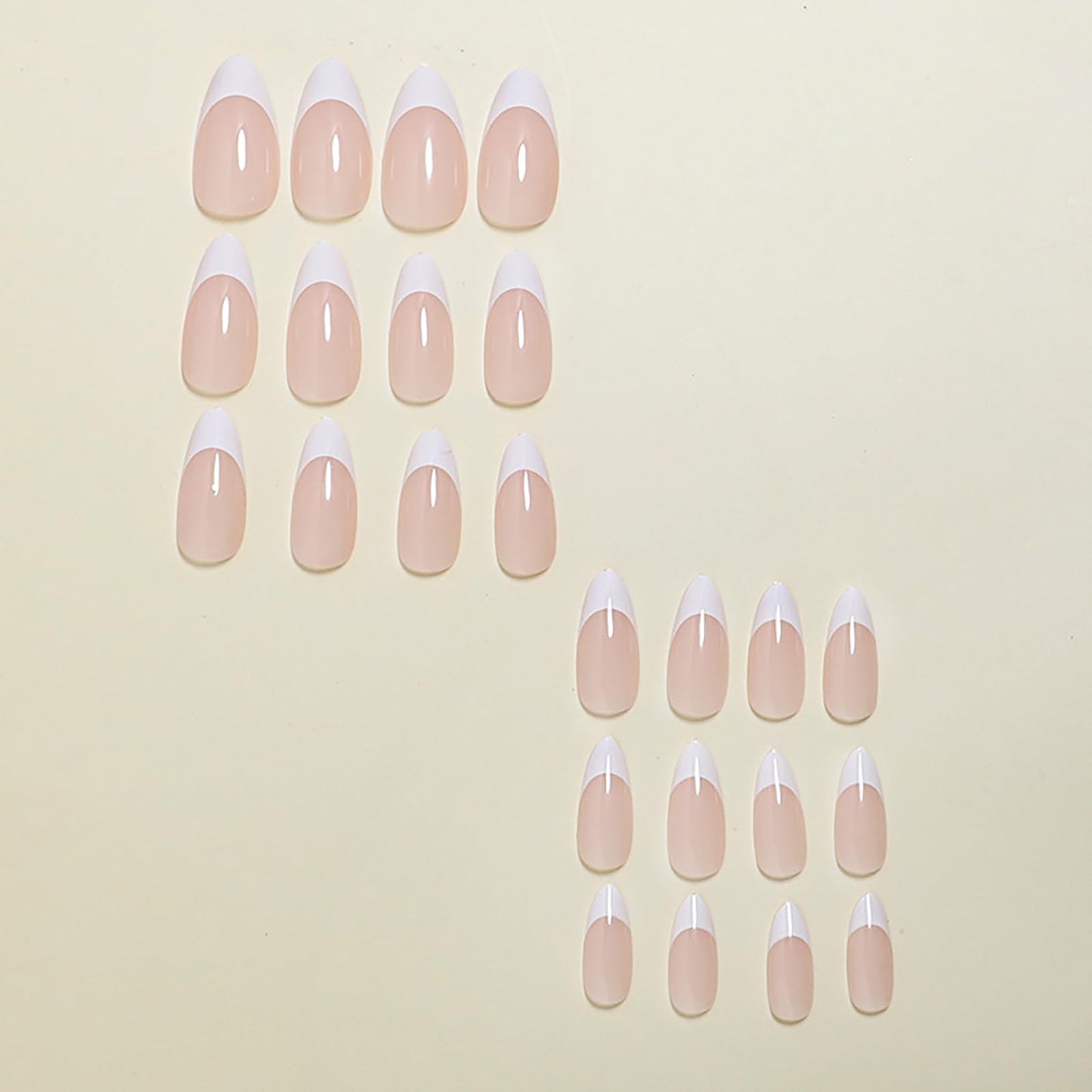 French Tip Press on Nails Medium Almond Fake Nails Nude Pink White Nails Press ons Acrylic Nails False Full Cover Artificial Stick on Nails for Women Girls 24 Pcs