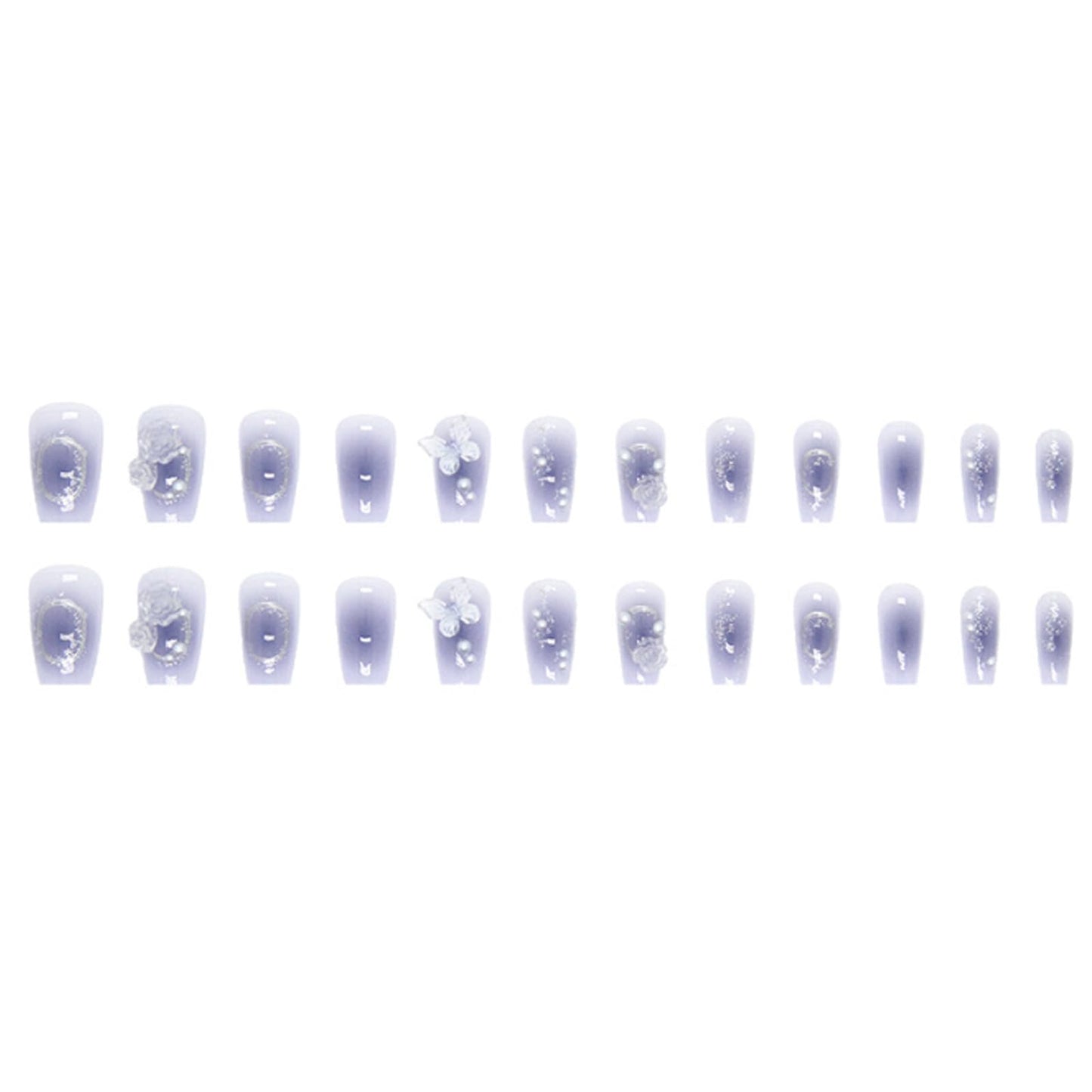 Hkanlre Press on Nails Purple Medium Fake Nails Tips Full Cover Gradient False Coffin Butterfly Nails for Women and Girls 24PCS