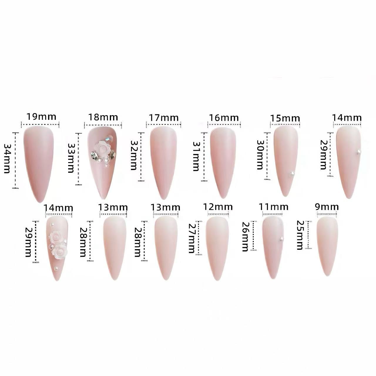 24PCS Long Stiletto Press On Nails-Matte Nude Pink Fake Nails with 3D Resin Rose Flower & Pwarl Acctents, Reusable Artifical Nail Tips for Women,Perfect for Wedding,Prom&Romantic Occasions