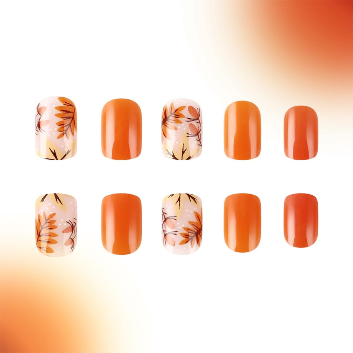 Thanksgiving Press on Nails Short Square Fake Nails Maple Leaves False Nails Holographic Full Cover Acrylic Nails with Glitter Design Stick on Nail Orange Glue On Nail for Women Girl Manicure 24Pcs