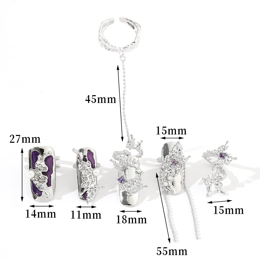 JZSMY 10Pcs Finger Tip Nail Rings for Women, Adjustable Open Circle Nail Art Charms Accessories, Irregular Fingertip Nail Armor Ring Punk Jewelry Set (Purple)