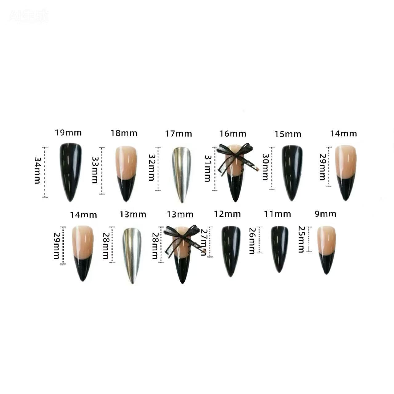 C.Z.Z.T.T.NAILS premium self-adhesive nail stickers, featuring black, gold, and nude French tip designs with bows. Includes 24 pointed, reusable press-on nails suitable for women, perfect for parties.