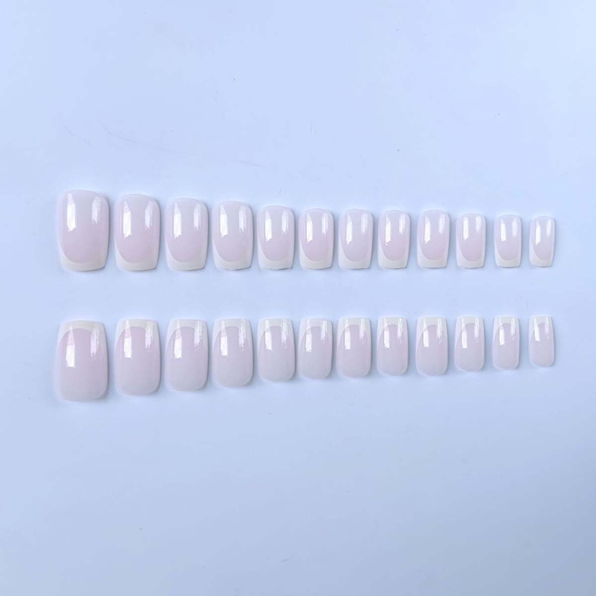 24 Pcs Classic Press on Nails Short Square White French Tip Fake Nails Press ons Nail Tips, LINMEIZAI Glossy Stick on Nails Acrylic Nail Kit with Nude Pink Design False Nails Nail Art for Women