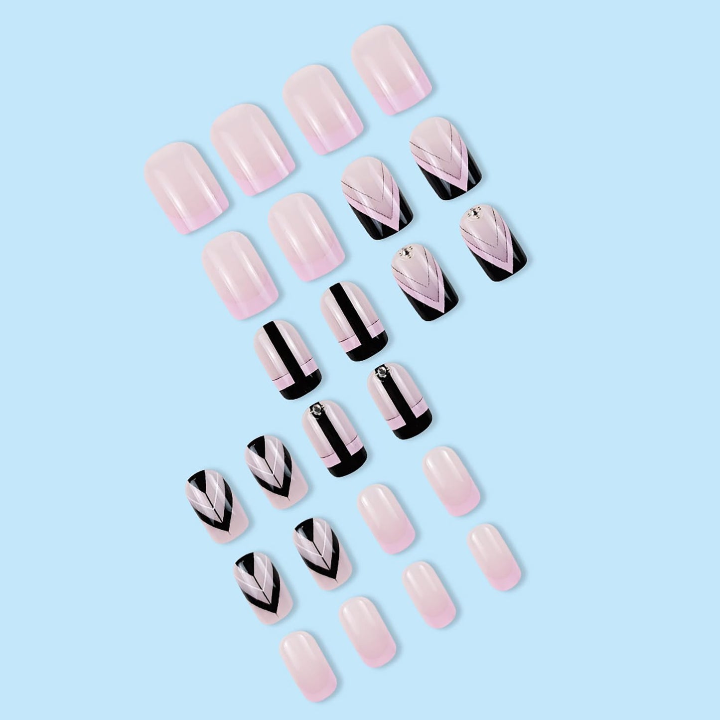 Vezocim Pink Press on Nails Square Shapes 24Pcs French Tips Glossy Full Cover Medium Acrylic Square False Nails with Designs Artificial Coffin Fake Nails Glue ons Fingernails with Charm for Women