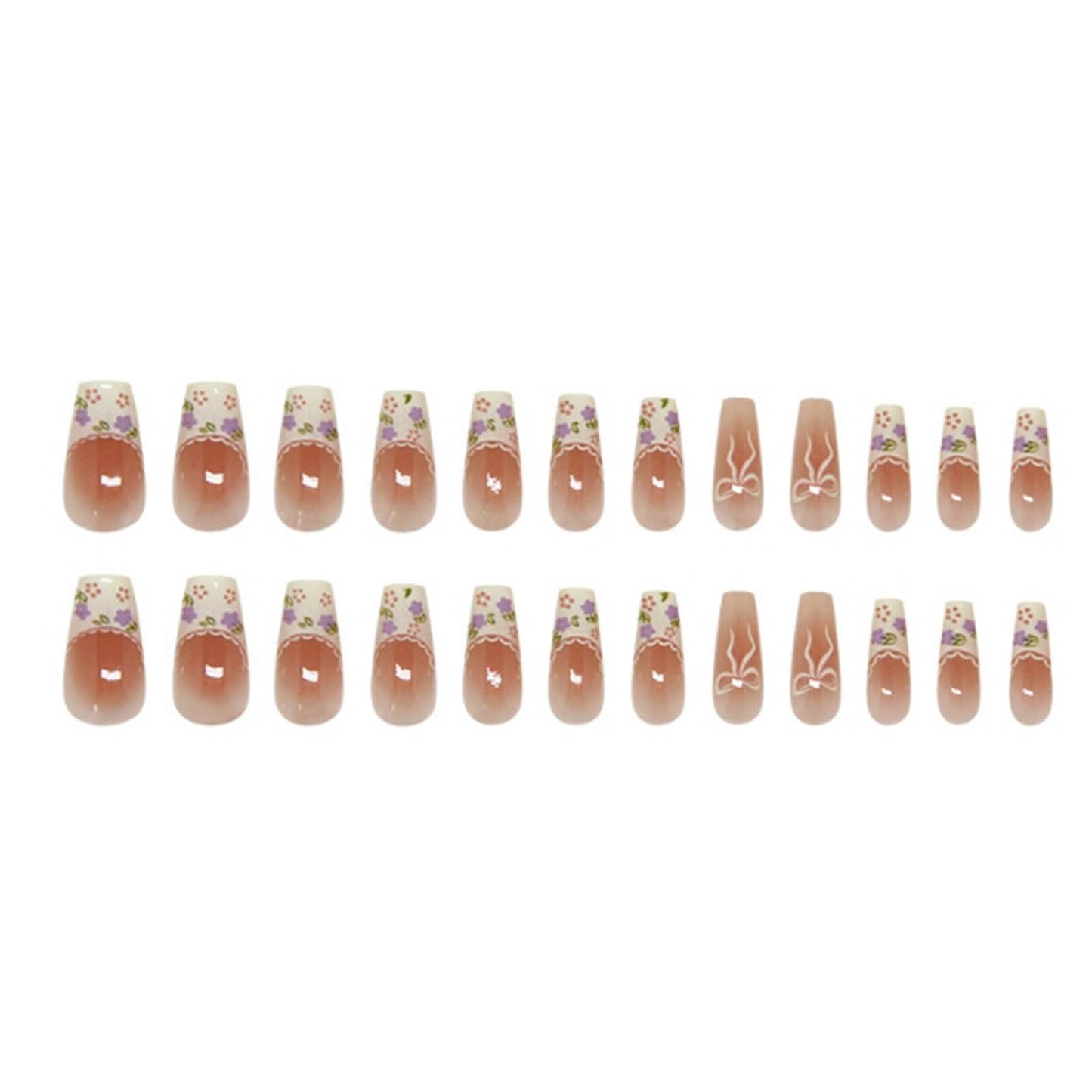 DANMANR Long Press on Nails Coffin French Fake Nails Full Cover Nude Acrylic Gradient False Nails for Women and Girls24PCS (Pink Lace)