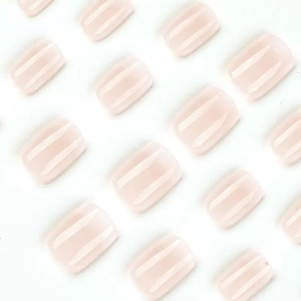 CTTHNBD Short Press on Nails Square - Ombre Fake Nails with Glossy Design - Nude False Nails Press ons - for Women Manicure 24 Pcs