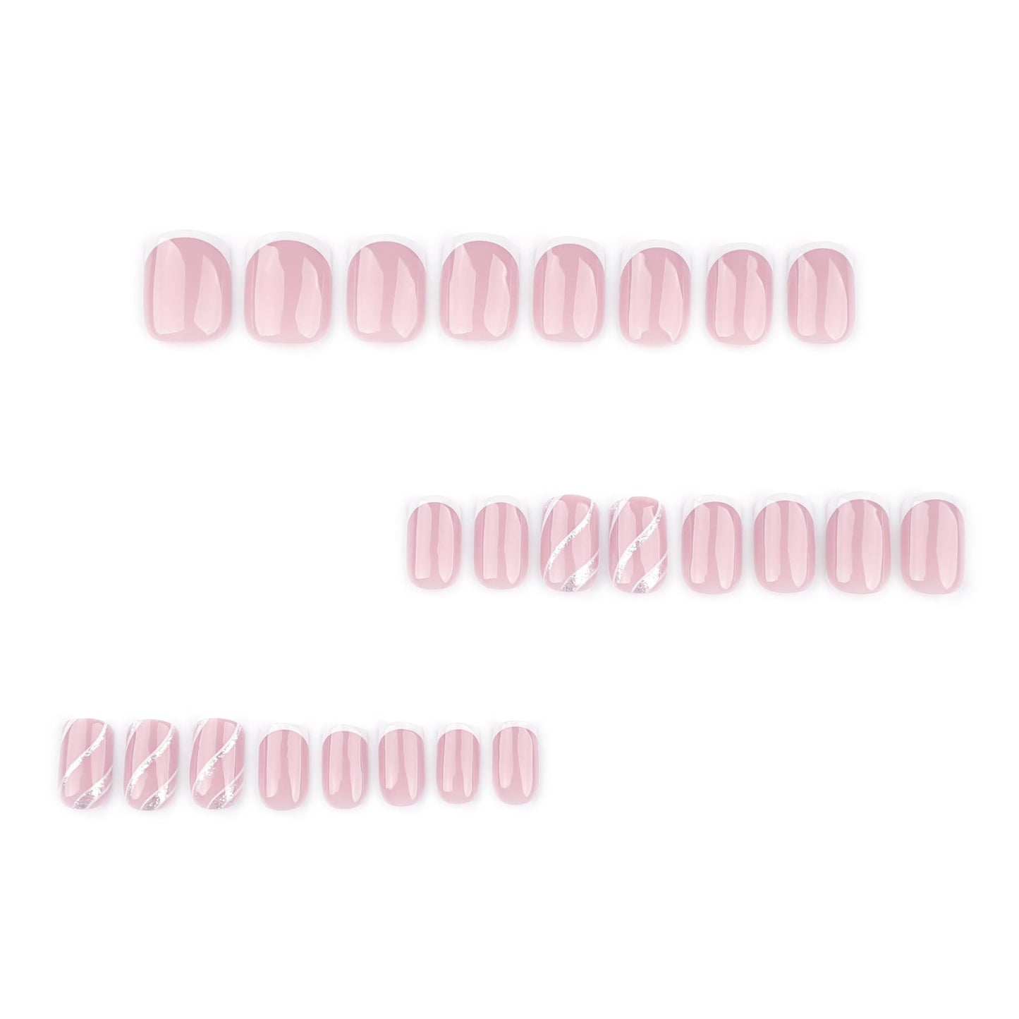 Rilafuvu Press on Nails Short Square Fake Nails Nude White French Tip Press ones Acrylic Nails with Stripe Designs Glitter False Nails Nude Reusable Stick on Nail for Women 24pcs