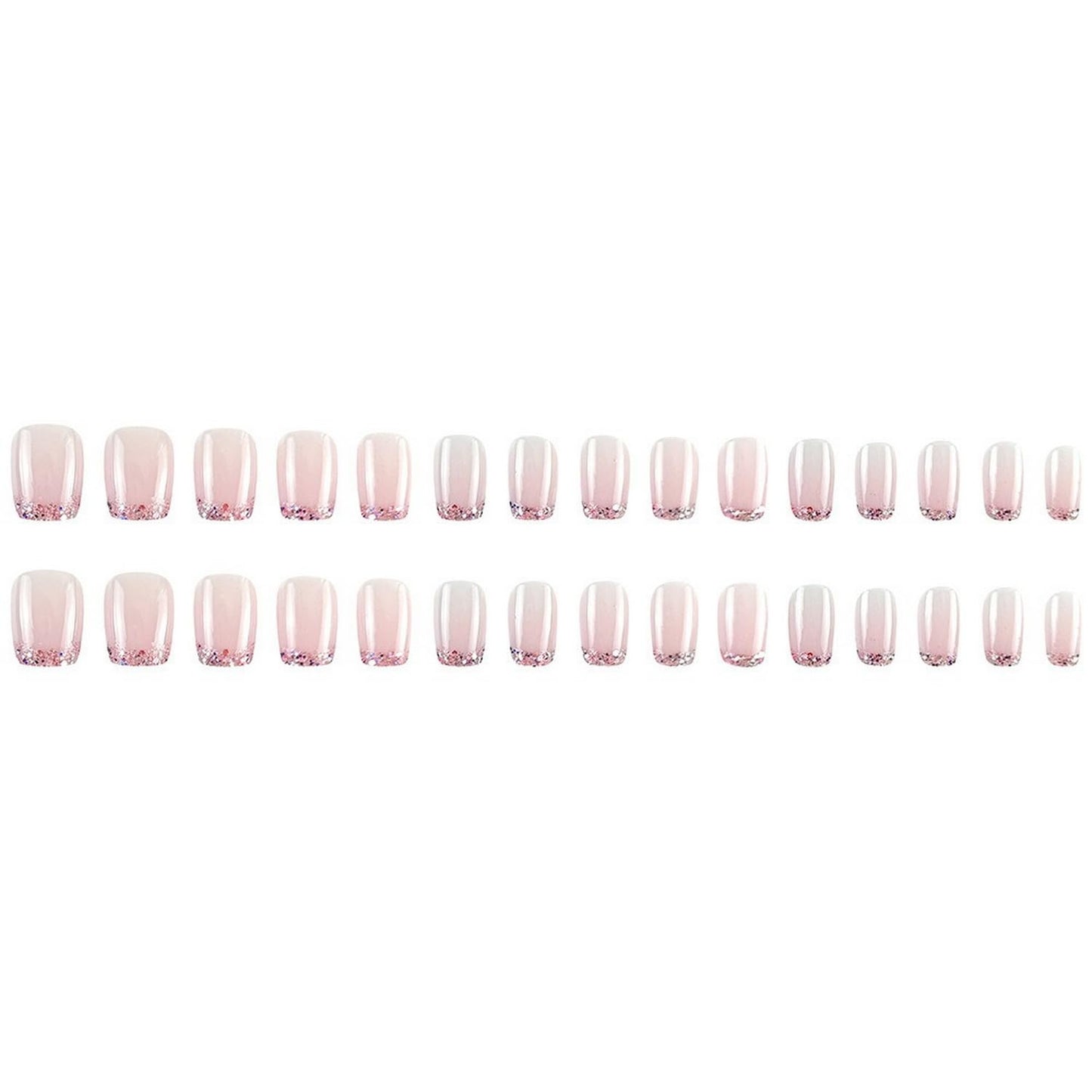 Pink French Tip Press on Nails Short Coffin OFDNE Petite Fake Nails False Nails with Designs Glitter Full Cover Glossy Glue on Nails French Manicure Acrylic Nails for Women Girls 24Pcs