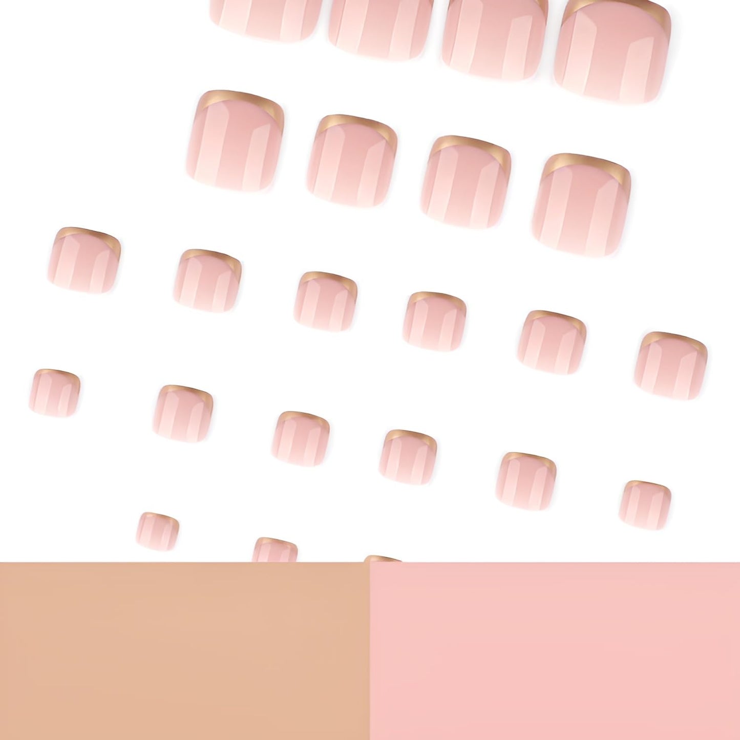 French Tip Press on Toenails Short Square Fake Toe Nails Nude Toenail Press ons Gold French Tip Glue on Toe Nail Glossy Full Cover False Toenails Acrylic Stick on Toenail for Women Set 24Pcs