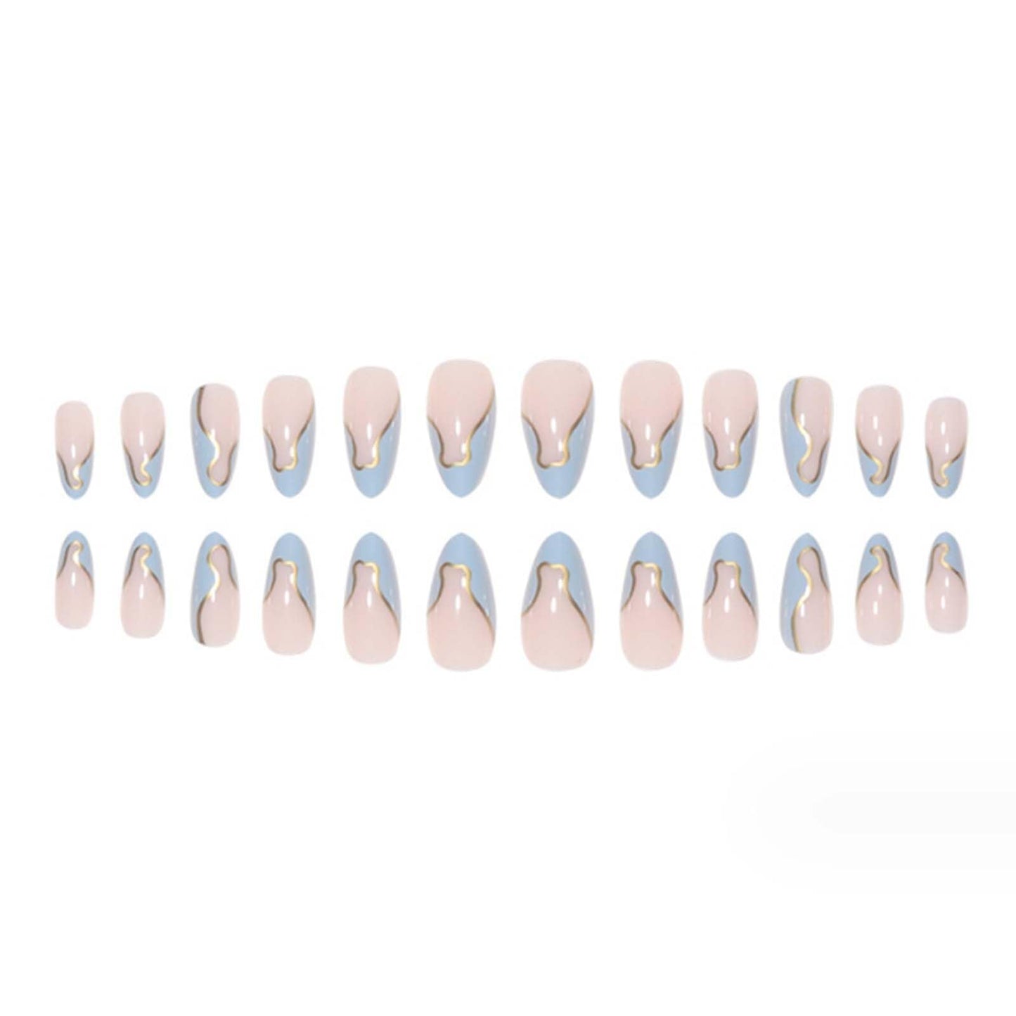 Gifiky Short False Nails Almond Press on Nails French Nails Tips Full Cover Swirl Fake Nails for Women and Girls 24Pcs