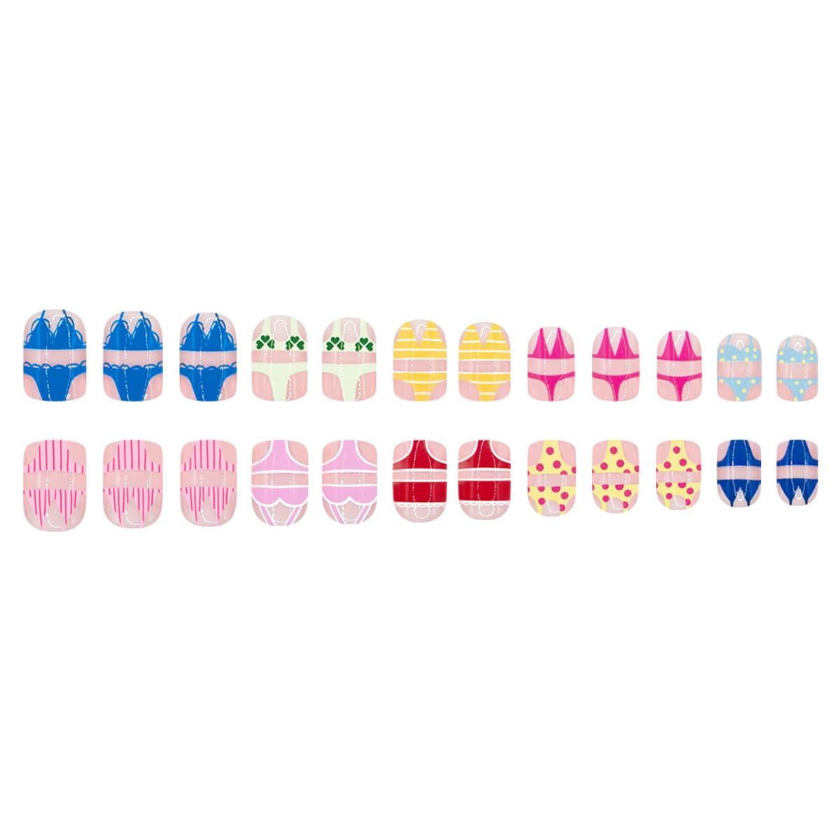 Summer Press on Nails - Colorful Short Square Fake Nails with Design, Full Cover Glue on Nails for Women Beach Pool Manicure 24Pcs
