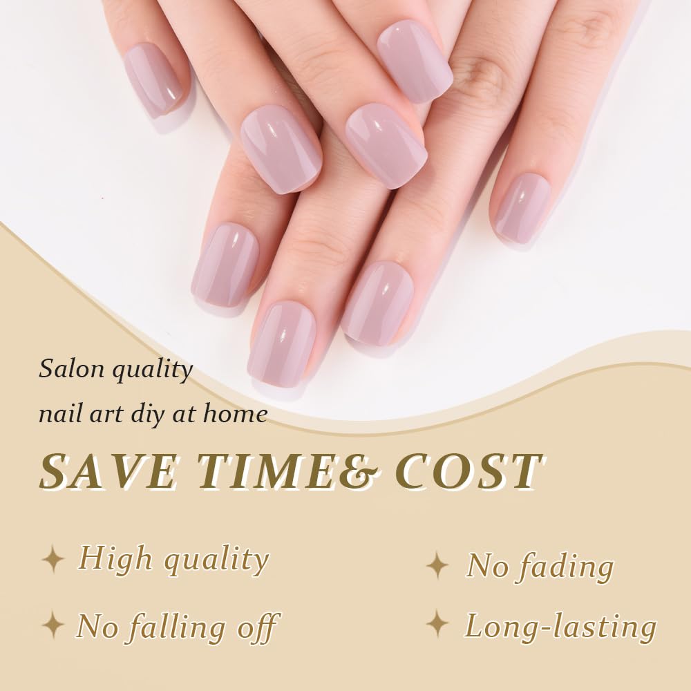 evpct Mauve Pink Glossy Press on Nails Short Square, Glossy Mauve Fake Nails Summer Reusable, Acrylic False Nail Stick on Press ons for Women Gifts, Perfectly Fit False Nail Kit with Kits 30Pcs