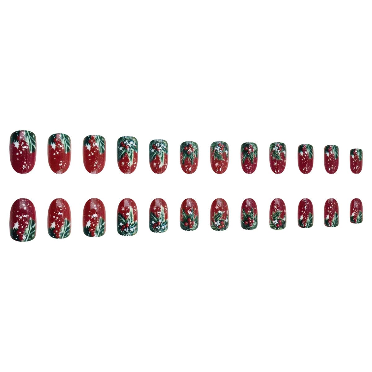 Red Christmas Press on Nails Holly Short Fake Nails with Snowflake Designs Winter Oval Shaped False Nail Xmas Nails Press ons Artificial Full Cover Glue on Nail for Women Holiday Manicure Kit