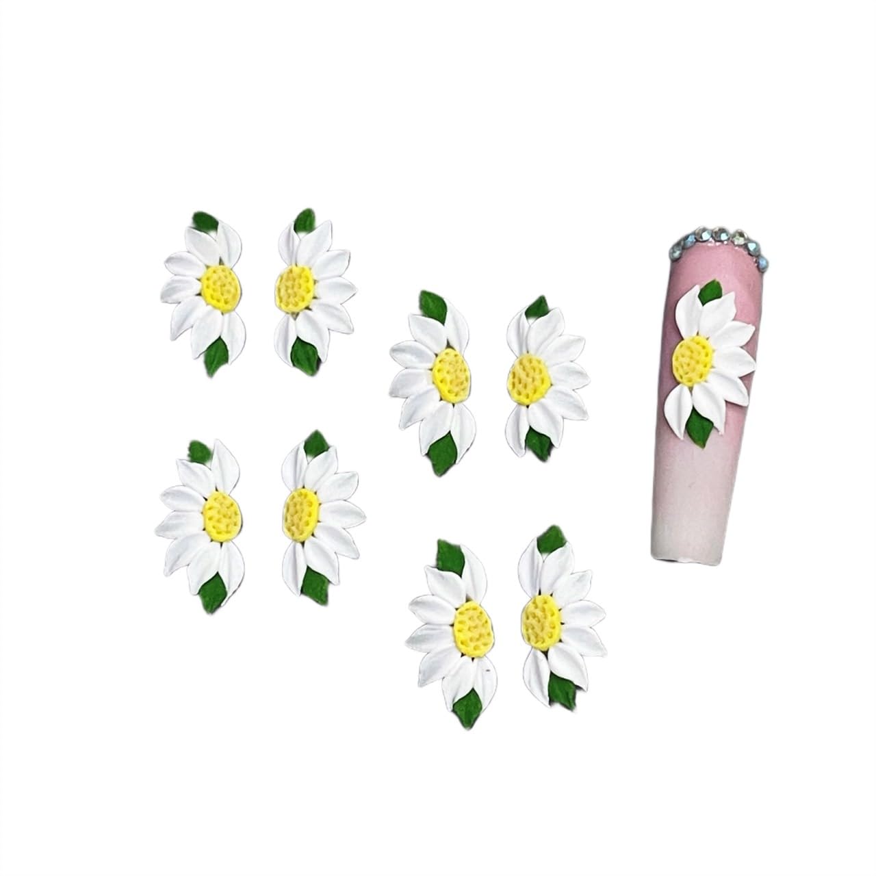 Set 10Pcs 3D Sunflowers Flower -Nail Art Charms Handmade by Acrylic Powder Design Floral Salon Decor,3D -Flowers -Nails -Charms -For Women Girls (Half Sunflower White 10PCs)