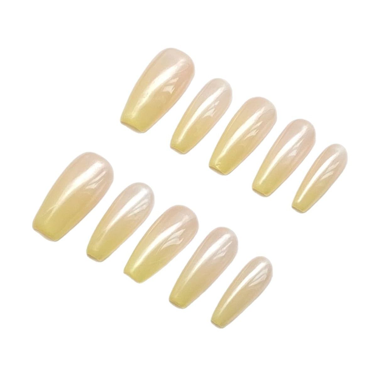 MIXNEX 10Pcs Press On Nails – Medium Long Coffin Mango Yellow Ombre Fake Nails for Petite Hands – Handmade Glossy Stick On Nail Tips with Storage Box & 5-in-1 Manicure Kit (Mango Yellow, Short)