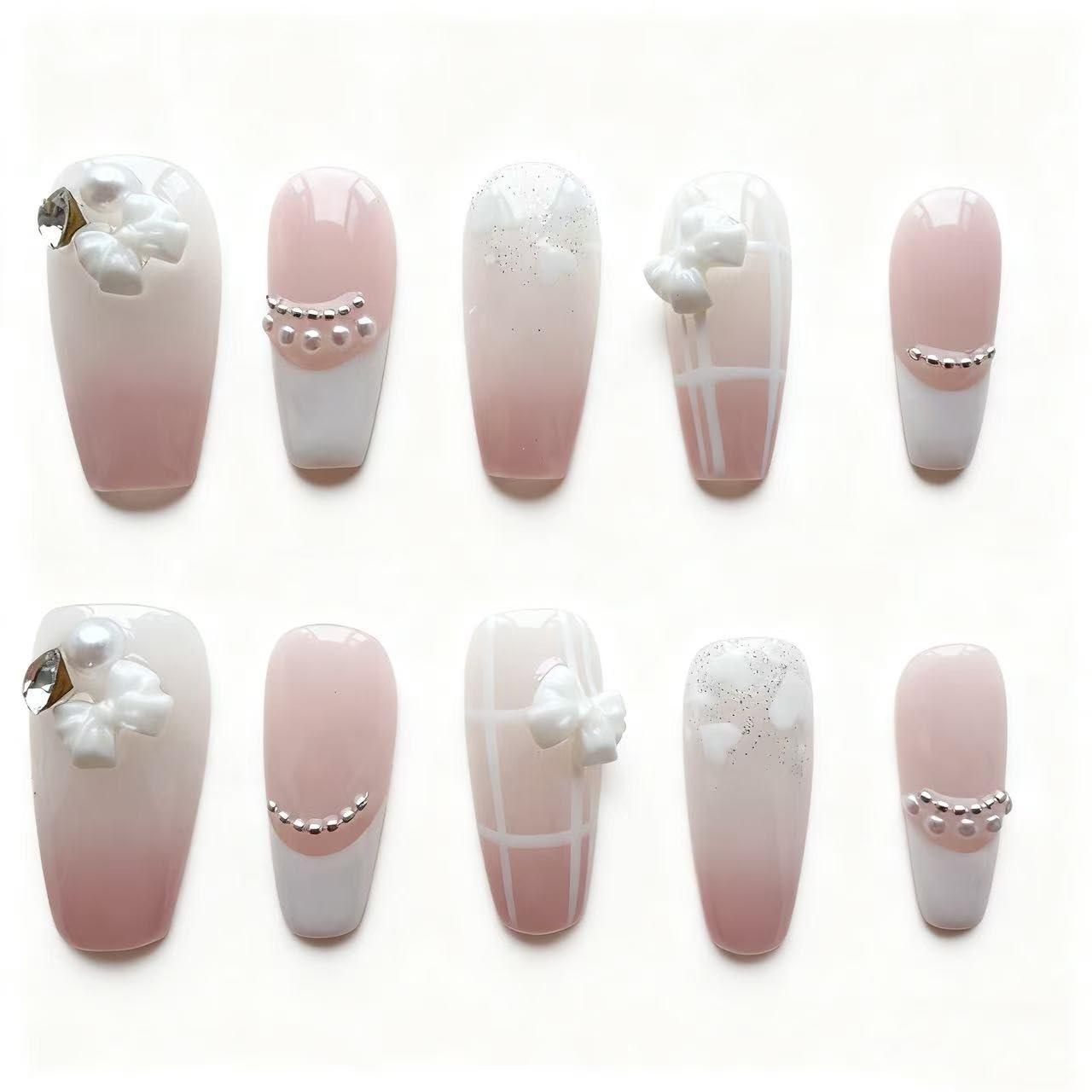 Handmade Wearing Armor Light Pink High end Style Atmosphere Bow 3D Relief Nail Patch Medium Size