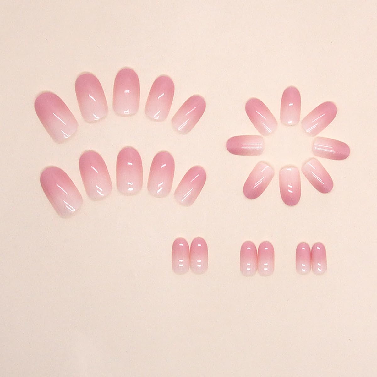 RTKHFZE Press on Nails Short French Tip Oval Fake Nails Pink to Blush Full Cover Nails Glossy Ombre Acrylic Nails 24Pcs Almond Stick on Nails for Women Nail Decorations