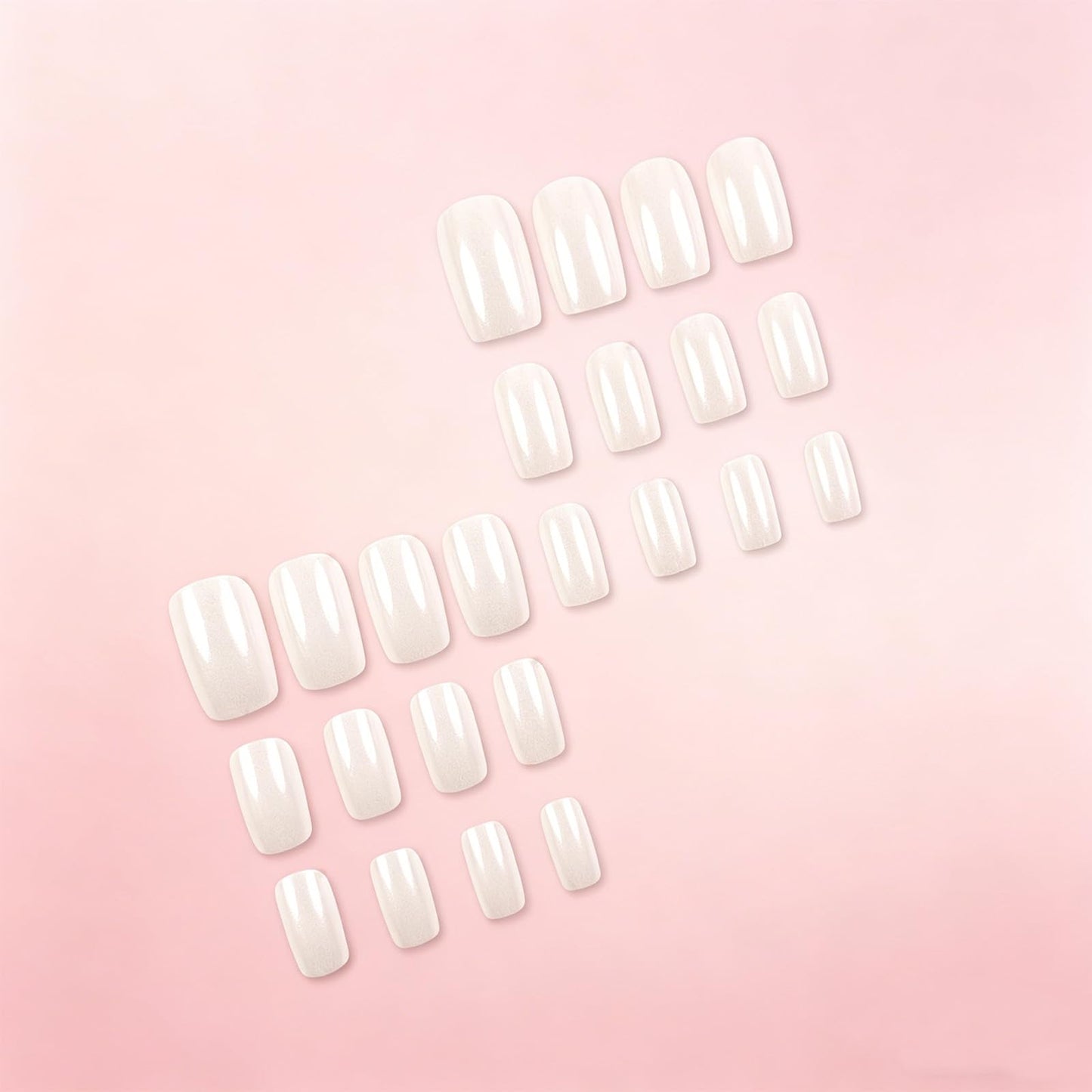 Pearl White Press on Nails, Medium Square False Nails for Bridal and Everyday, Glossy Aurora Glue on Artificial Nail, Reusable Chrome Stick on Fake Nail for Women Minimalist Daily Wear